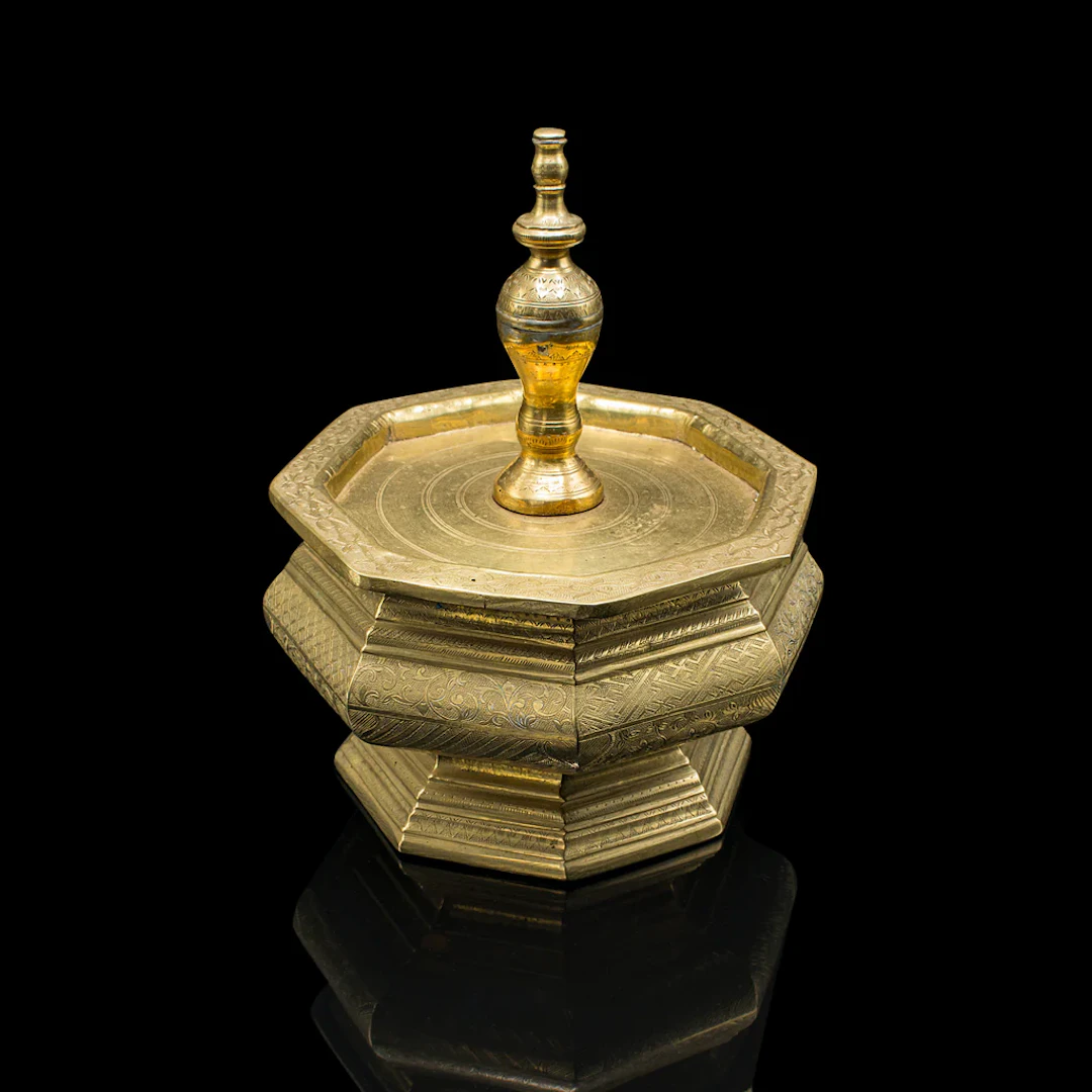 Antique Temple Betel Nut Dish, Indonesian, Engraved Brass Sireh Stand
