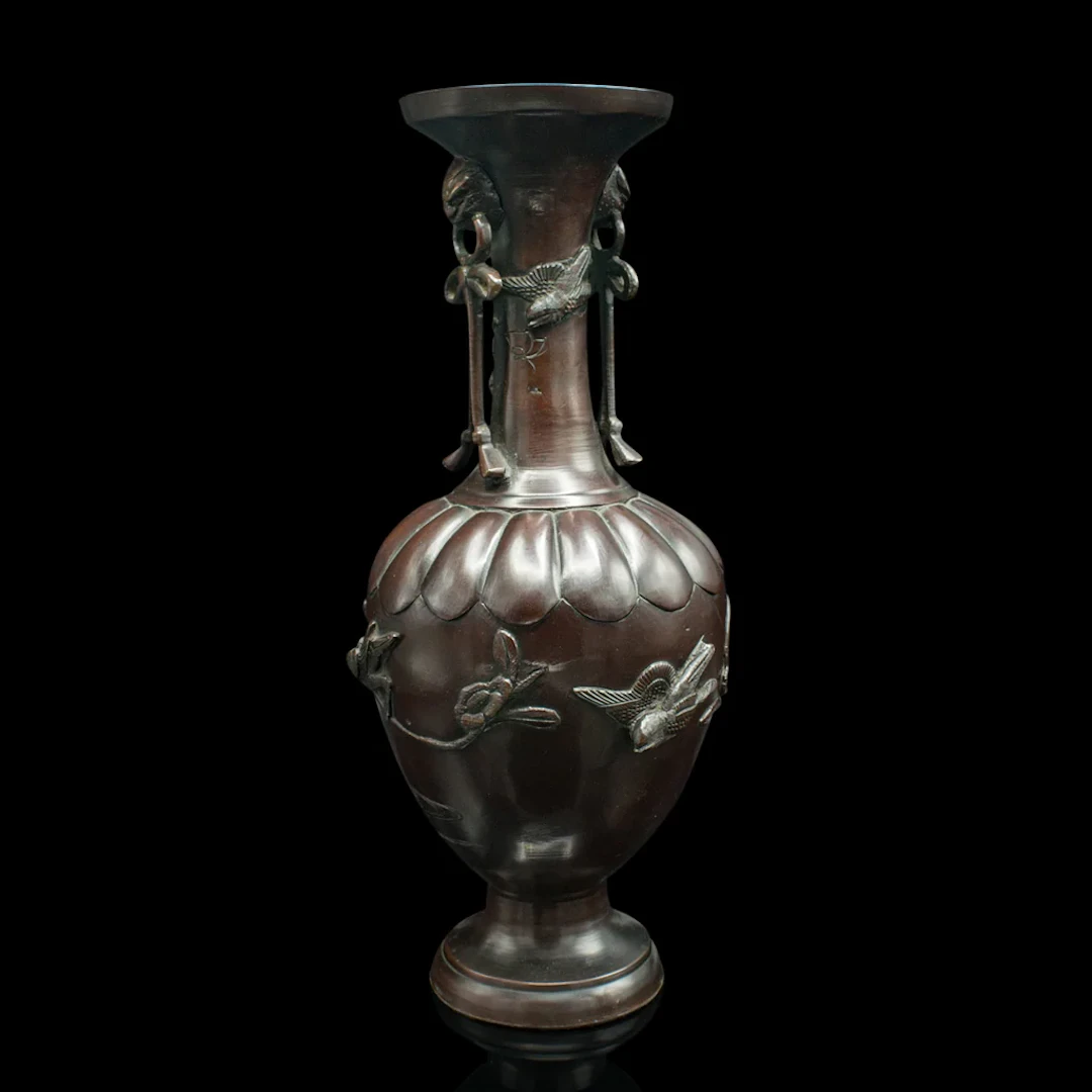 Antique Decorative Stem Vase, Japanese, Bronze, Meiji Urn, Victorian