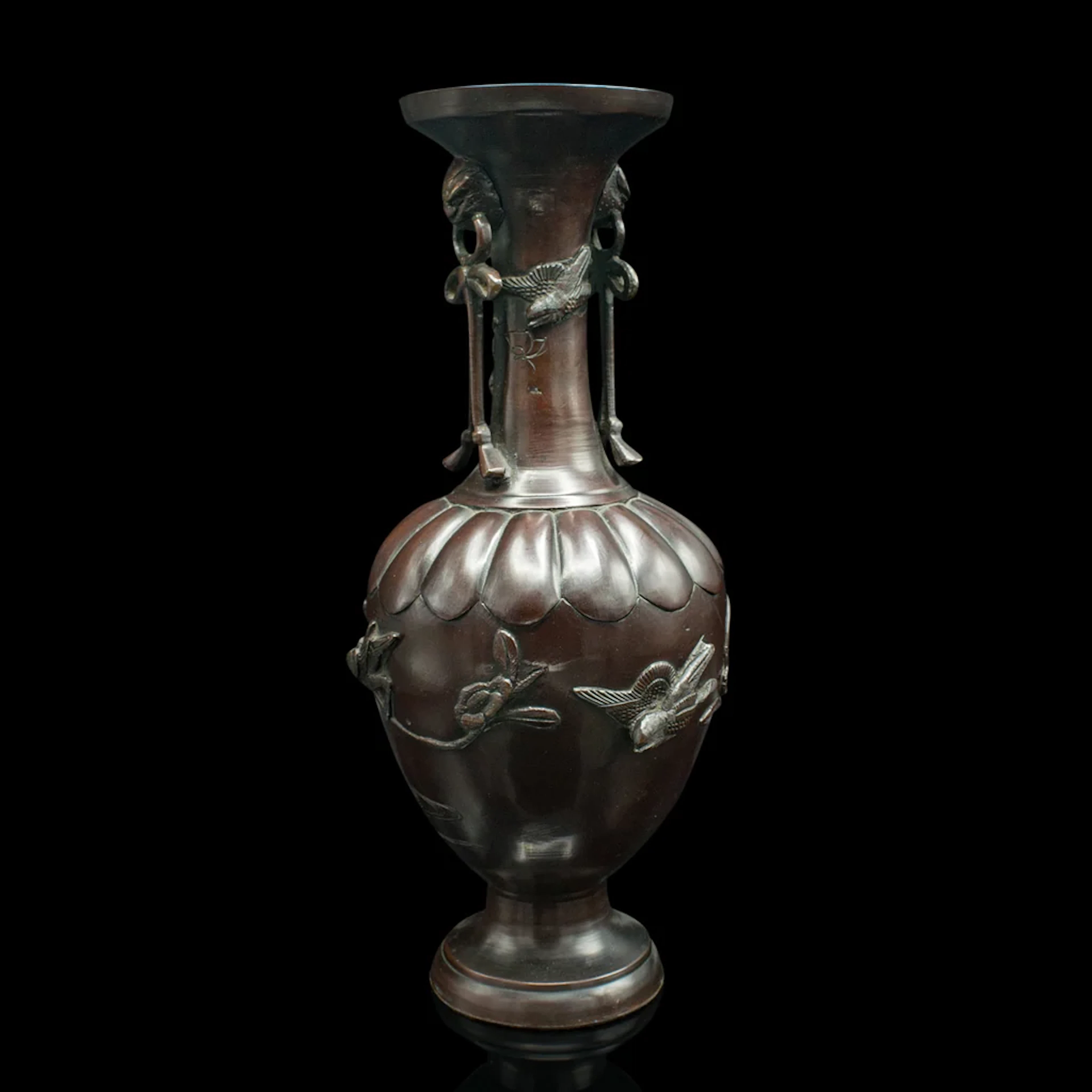Antique Decorative Stem Vase, Japanese, Bronze, Meiji Urn, Victorian