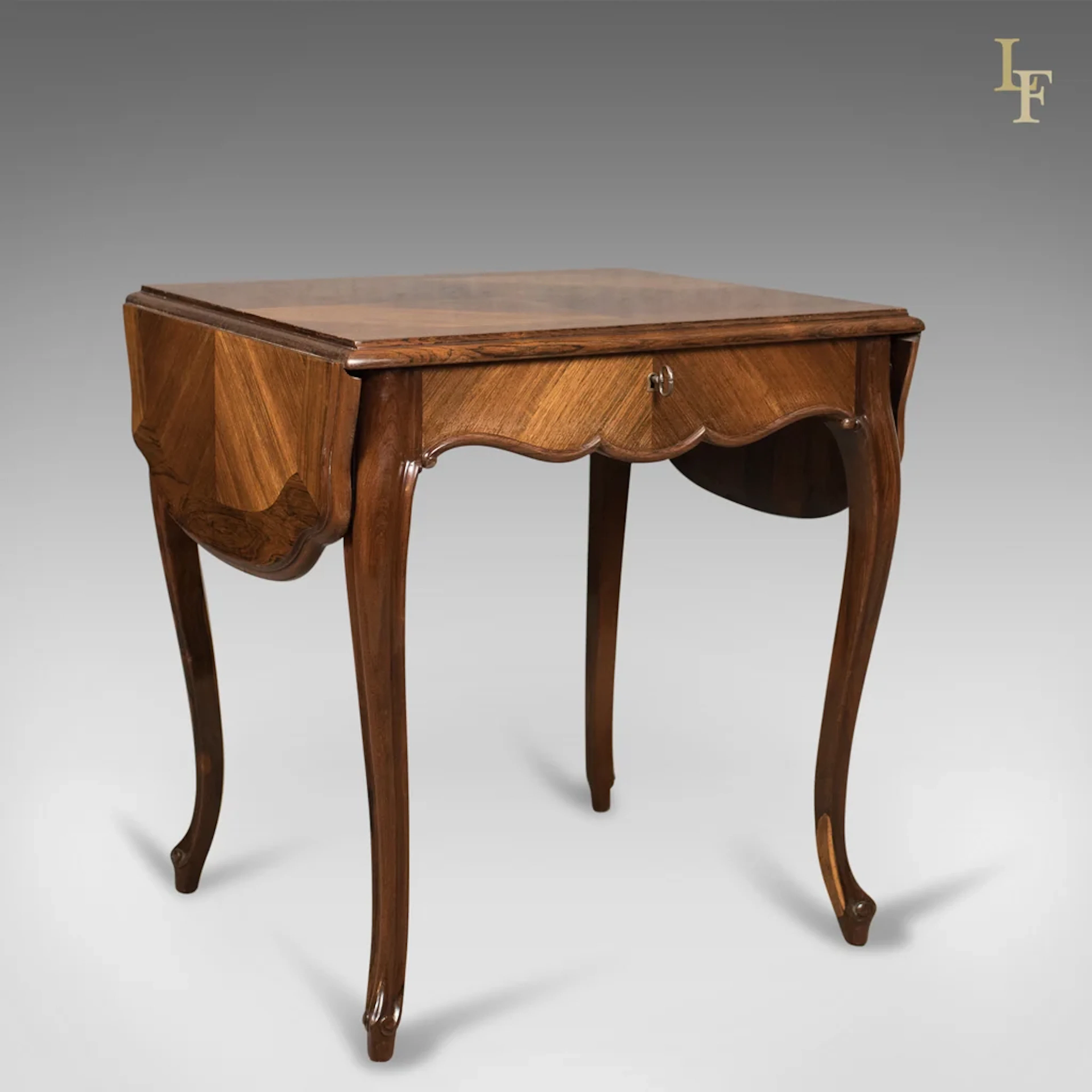 19th Century French Antique Sofa Table, Kingwood Drop Flap Occasional, c.1880