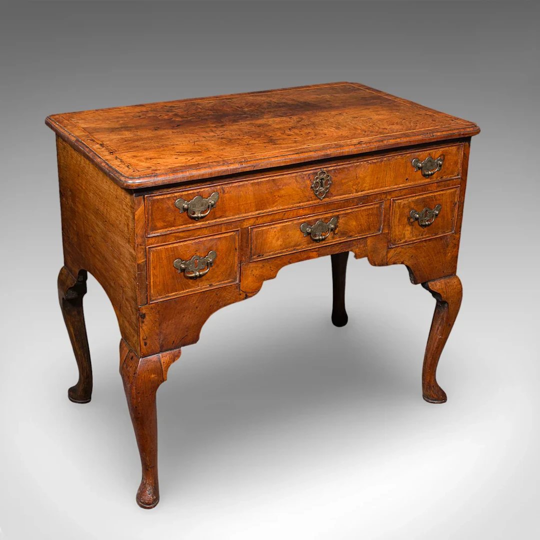 Antique Lowboy, English, Walnut, Correspondence, Scholar's Table