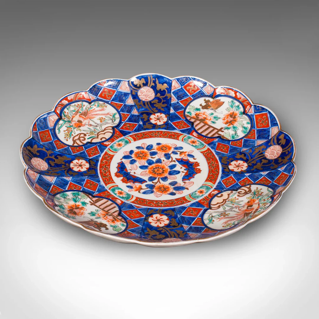 Large Antique Imari Fruit Display Plate, Japanese, Ceramic Platter, Victorian