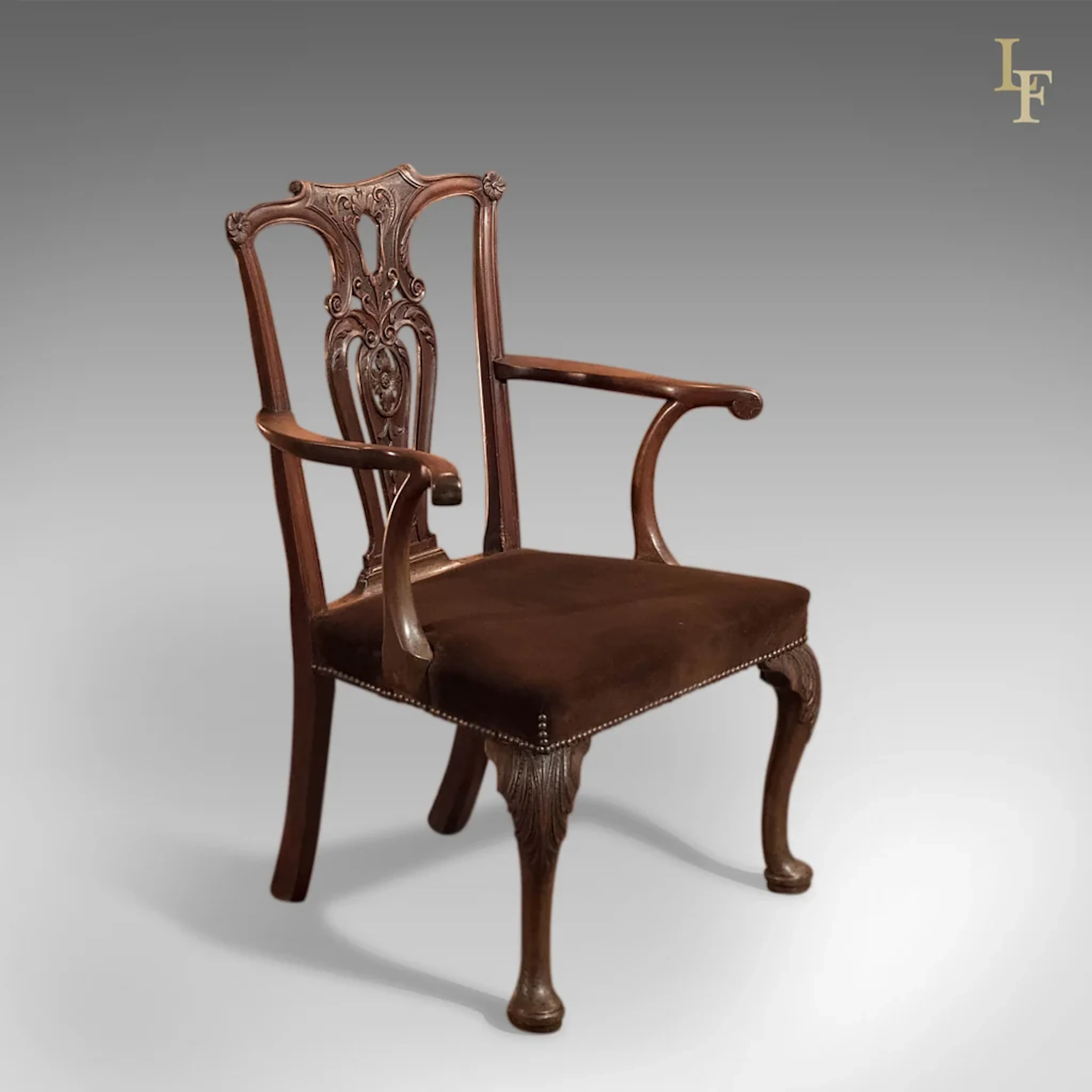 Antique Elbow Chair, 19th Century in Chippendale Taste