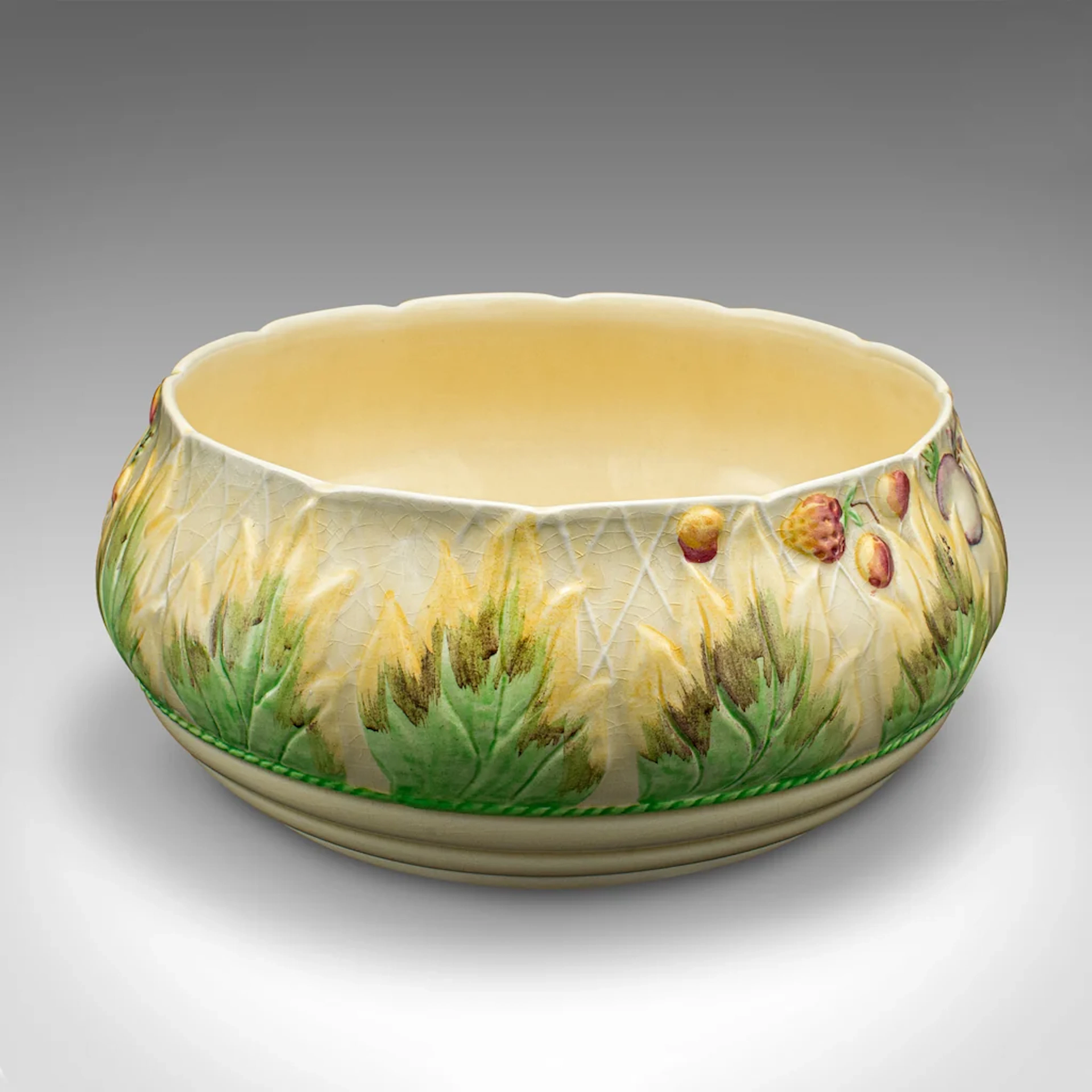 Large Vintage Fruit Bowl, English, Hand Painted Ceramic, Decorative