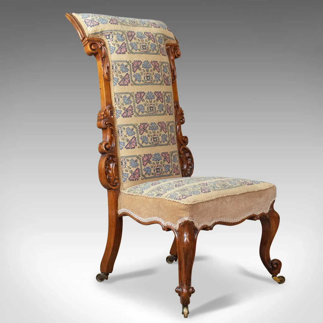 Antique Prie Dieu Chair, Early Victorian, Walnut Needlepoint Tapestry