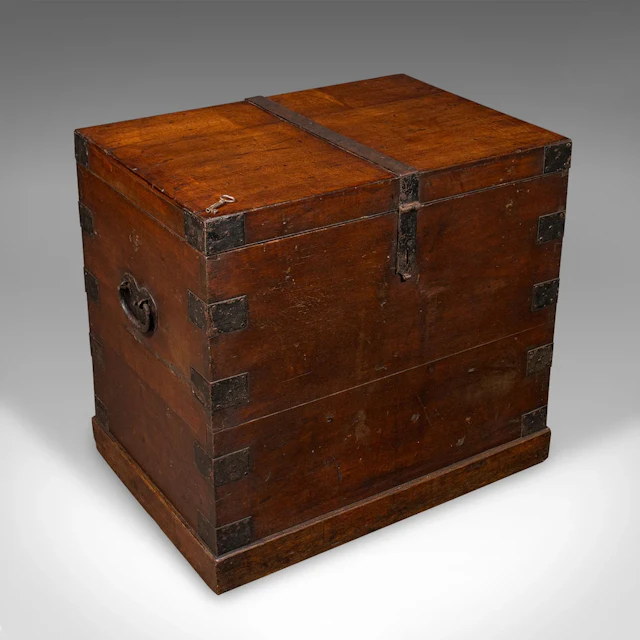 Antique Silver Chest, English, Oak, Iron Bound, Lined Storage Trunk, Georgian