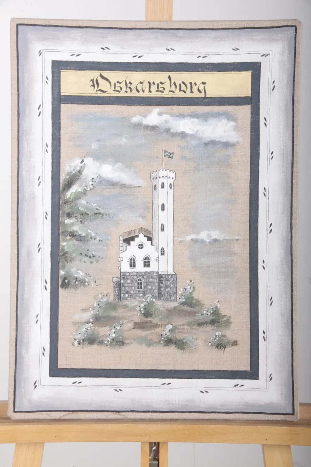 Kenneth Olzon- Olja på duk "Oskarsborg- Söderhamn", Signerad