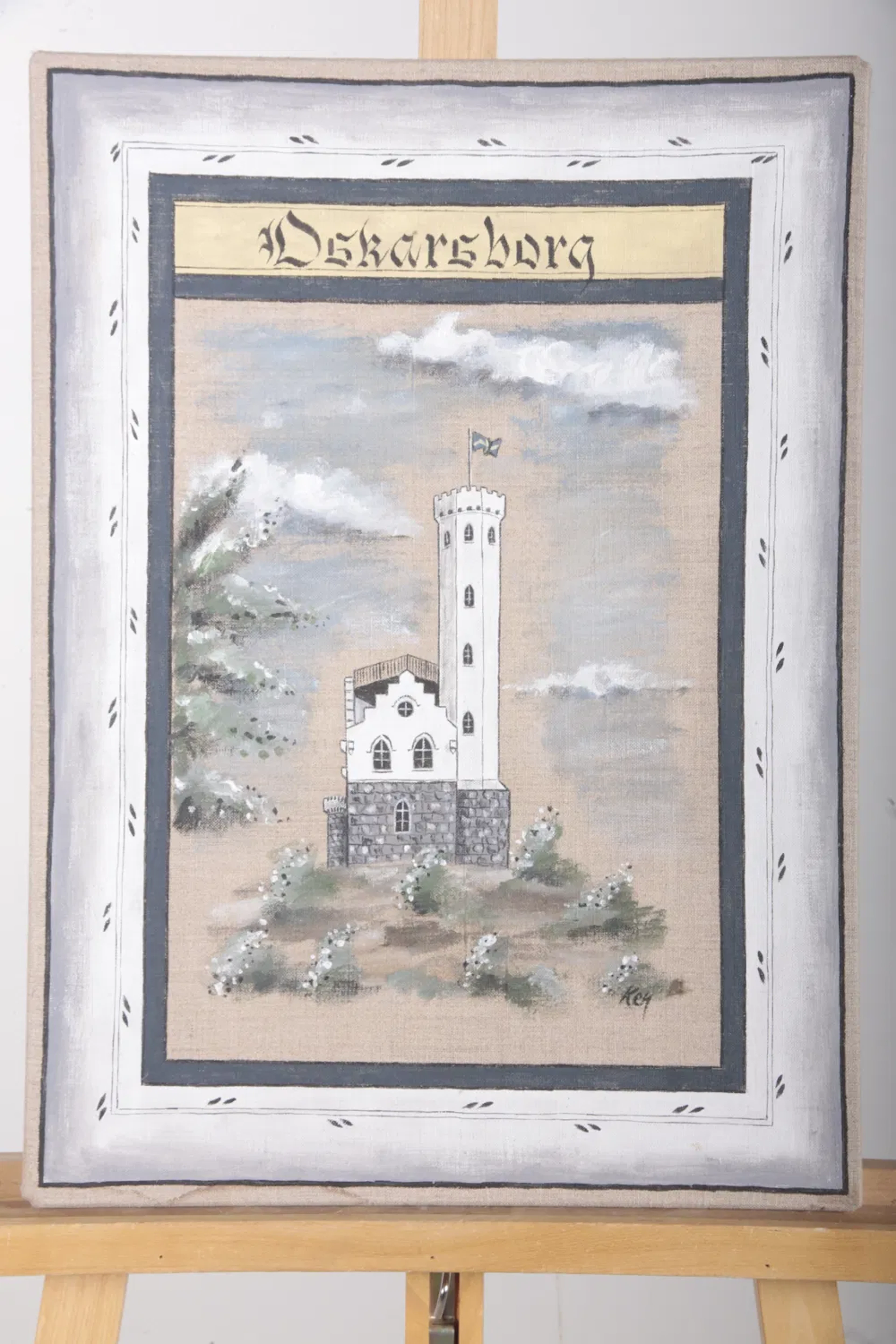 Kenneth Olzon- Olja på duk "Oskarsborg- Söderhamn", Signerad