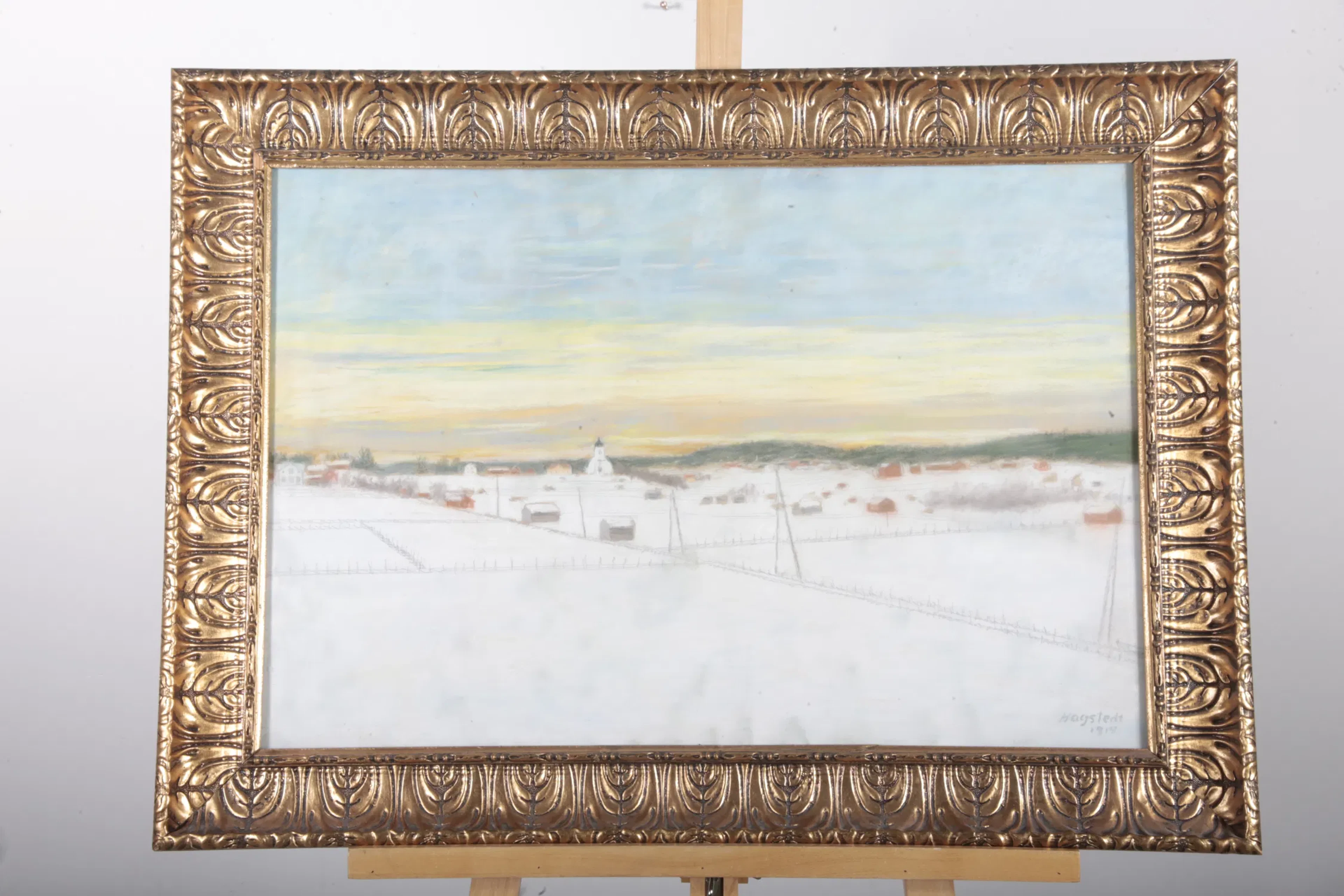 Akvarell- Okänd konstnär, Motiv: Norrala, Hälsingland, Signerad: Hagstedt 1914