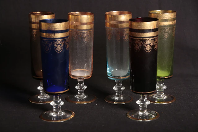 Champagneglas, 6st, "Guldig dekor"