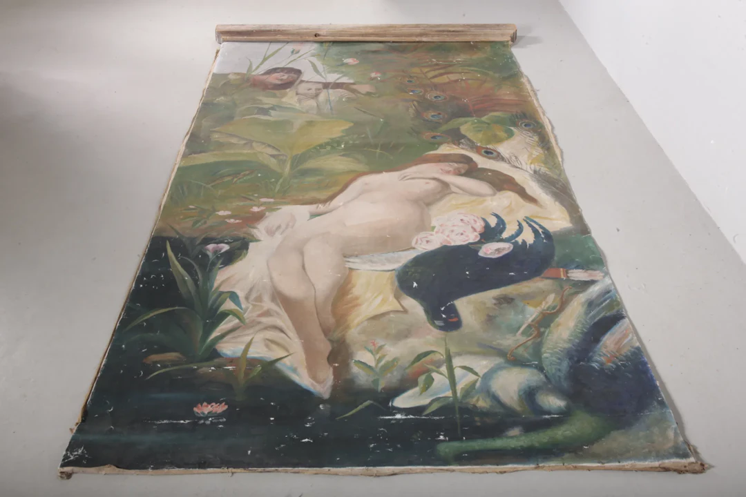 Olja på duk, 1800-tal, Reproduktion av: Kronbergs Jaktnymf & Fauner