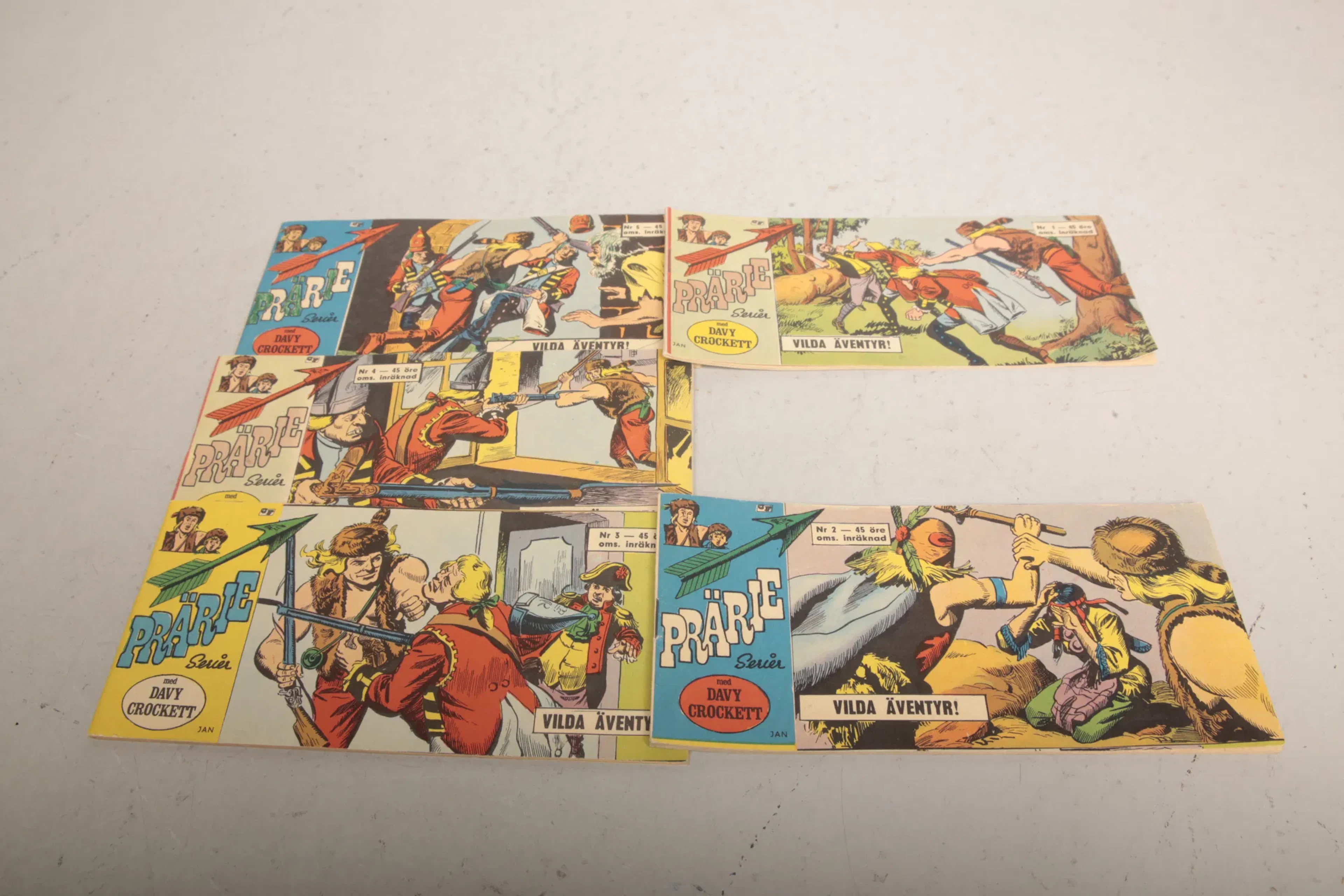 Serietidningar- "Prärier Serier- Davy Crockett", N:o 1-5, 1967