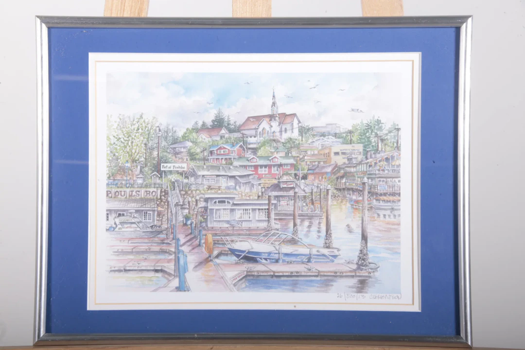 Färglitografi- Motiv: "Poulsbo Wahington" känd som: "Little Norway", N:o 26/500