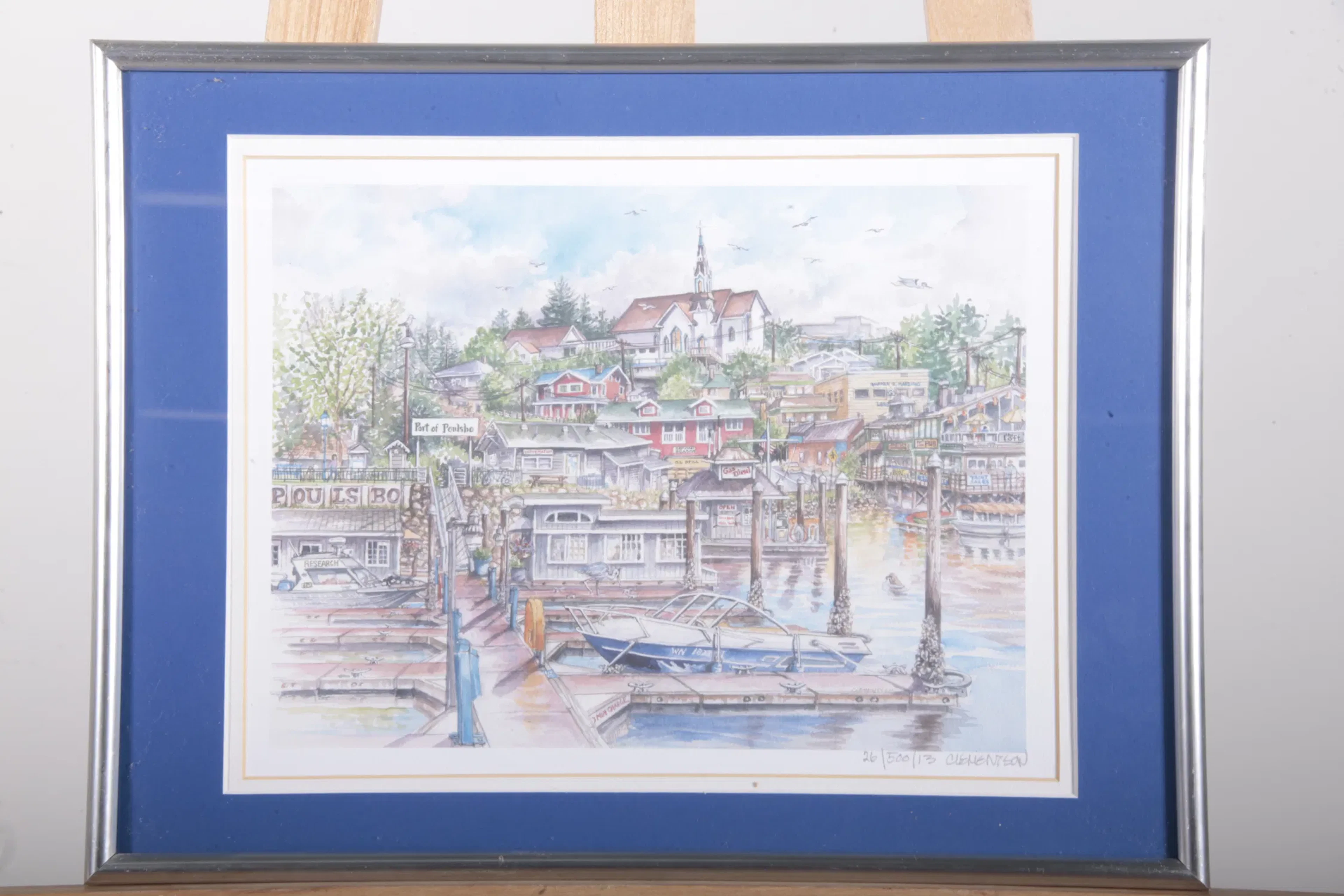Färglitografi- Motiv: "Poulsbo Wahington" känd som: "Little Norway", N:o 26/500