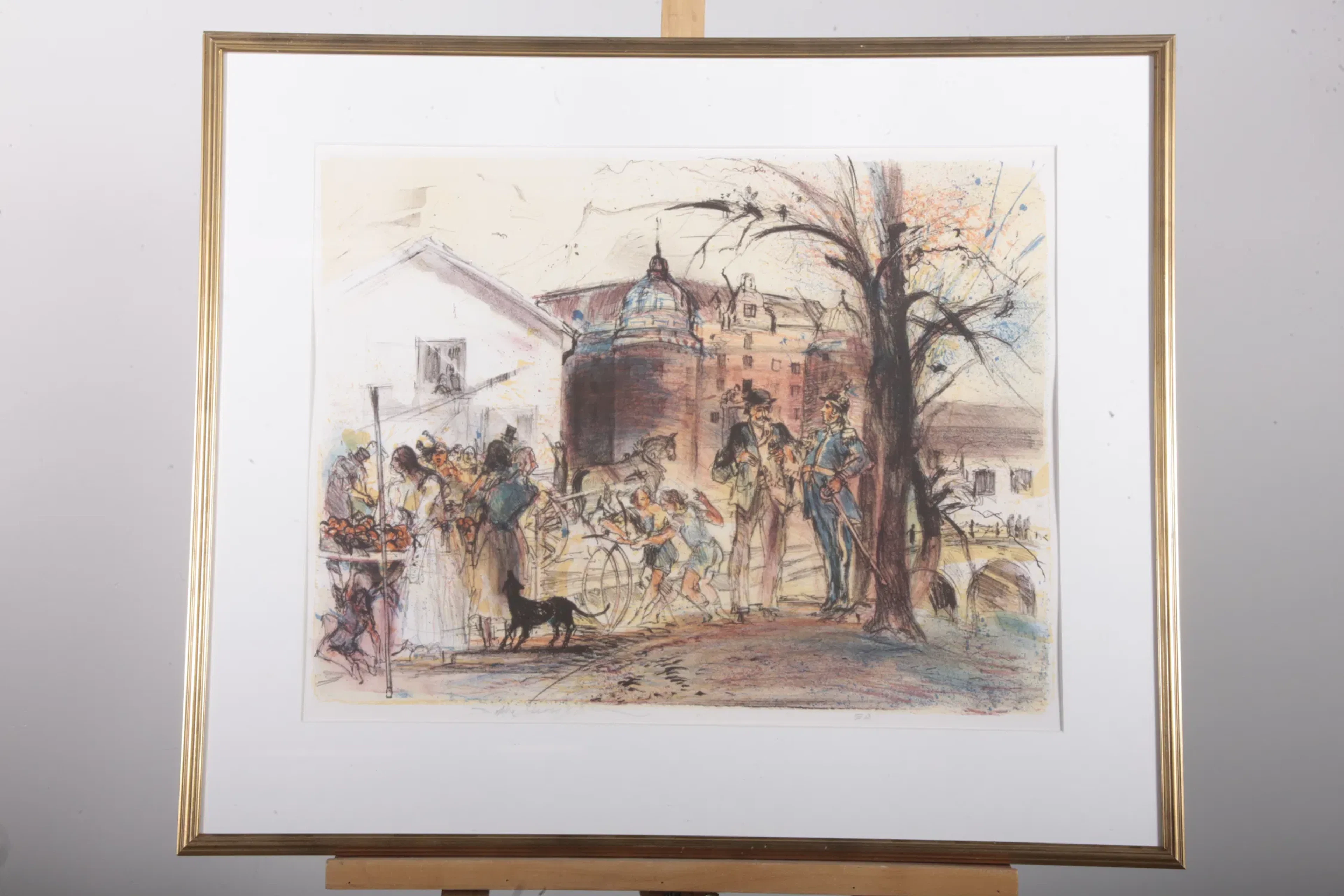 Bo Åke Adamsson- Färglitografi "Torg", Signerad, Märkt: E.A