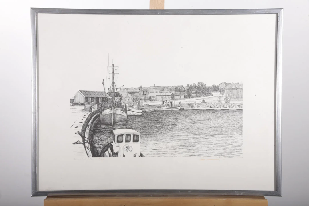 Hans Andersson- Färglitografi "Sandviks hamn, Norra Öland", Signerad