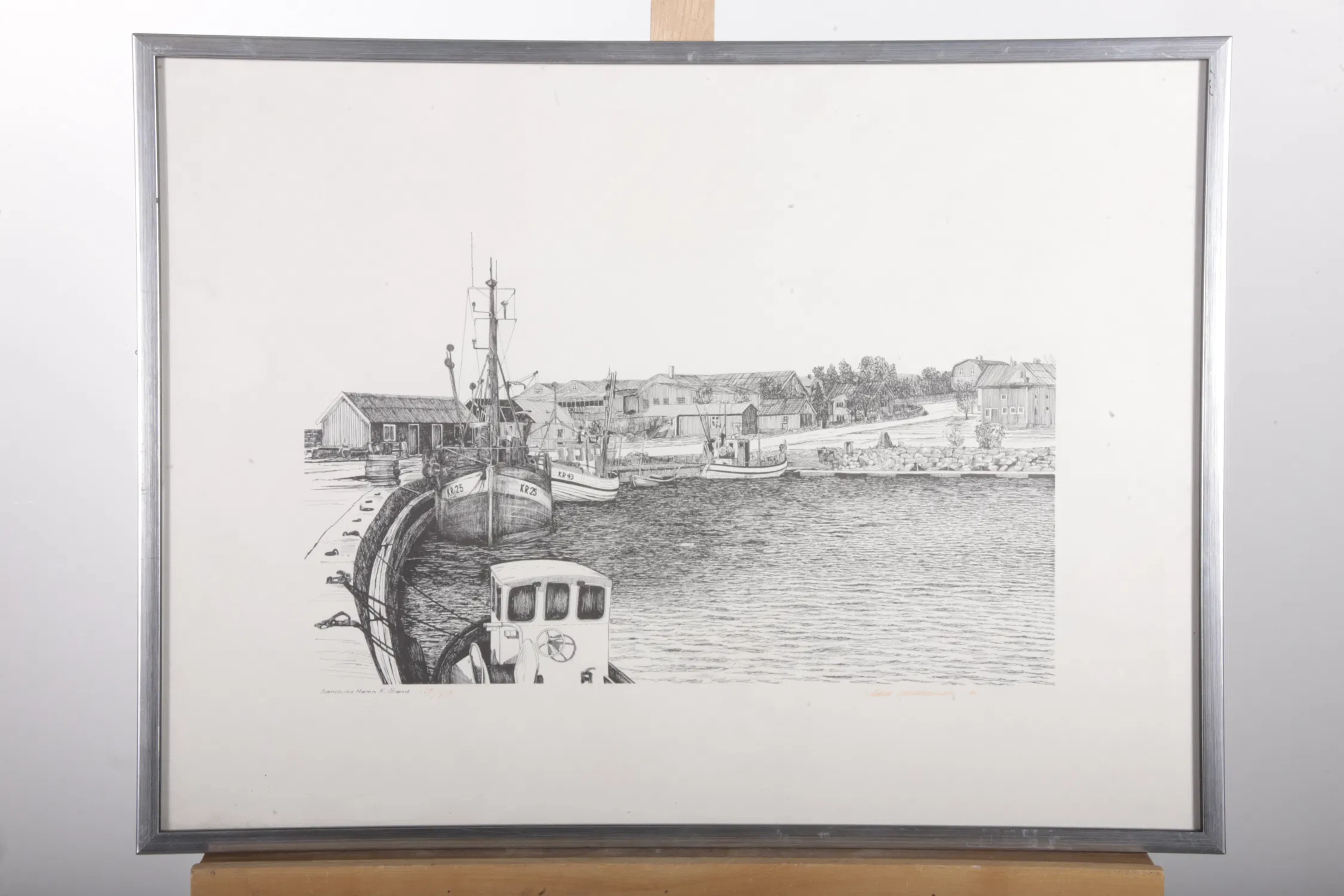 Hans Andersson- Färglitografi "Sandviks hamn, Norra Öland", Signerad