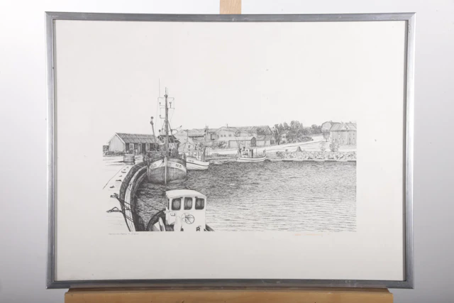 Hans Andersson- Färglitografi "Sandviks hamn, Norra Öland", Signerad