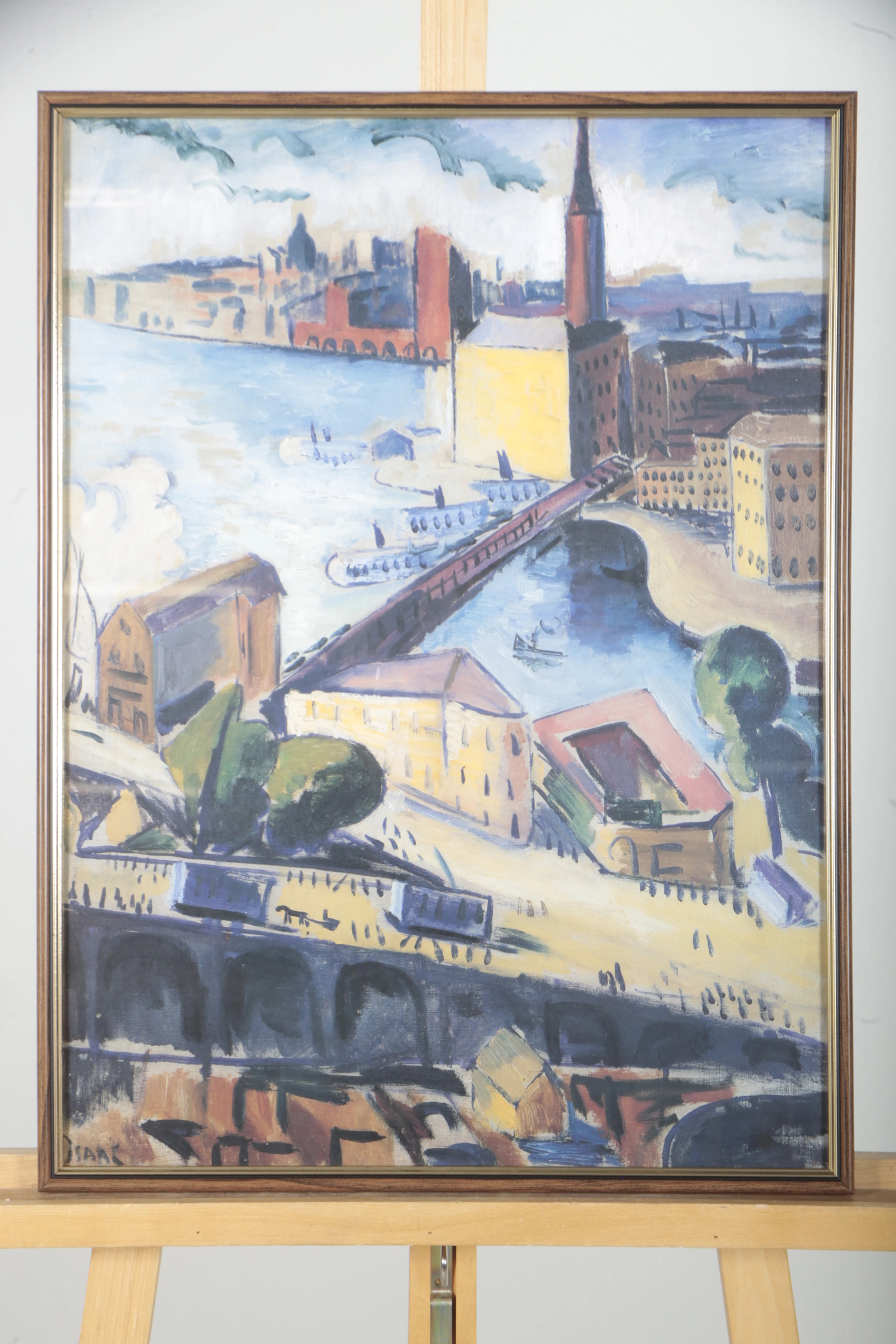 Isaac Grünewald- Inramad Affisch,- efter "Utsikt över Slussen"