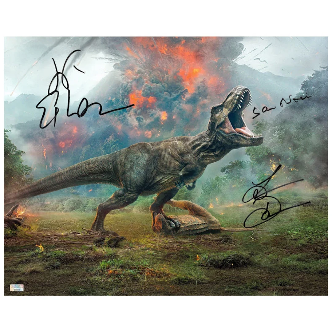 Jeff Goldblum, Sam Neill, Laura Dern Jurassic World Autographed T-Rex