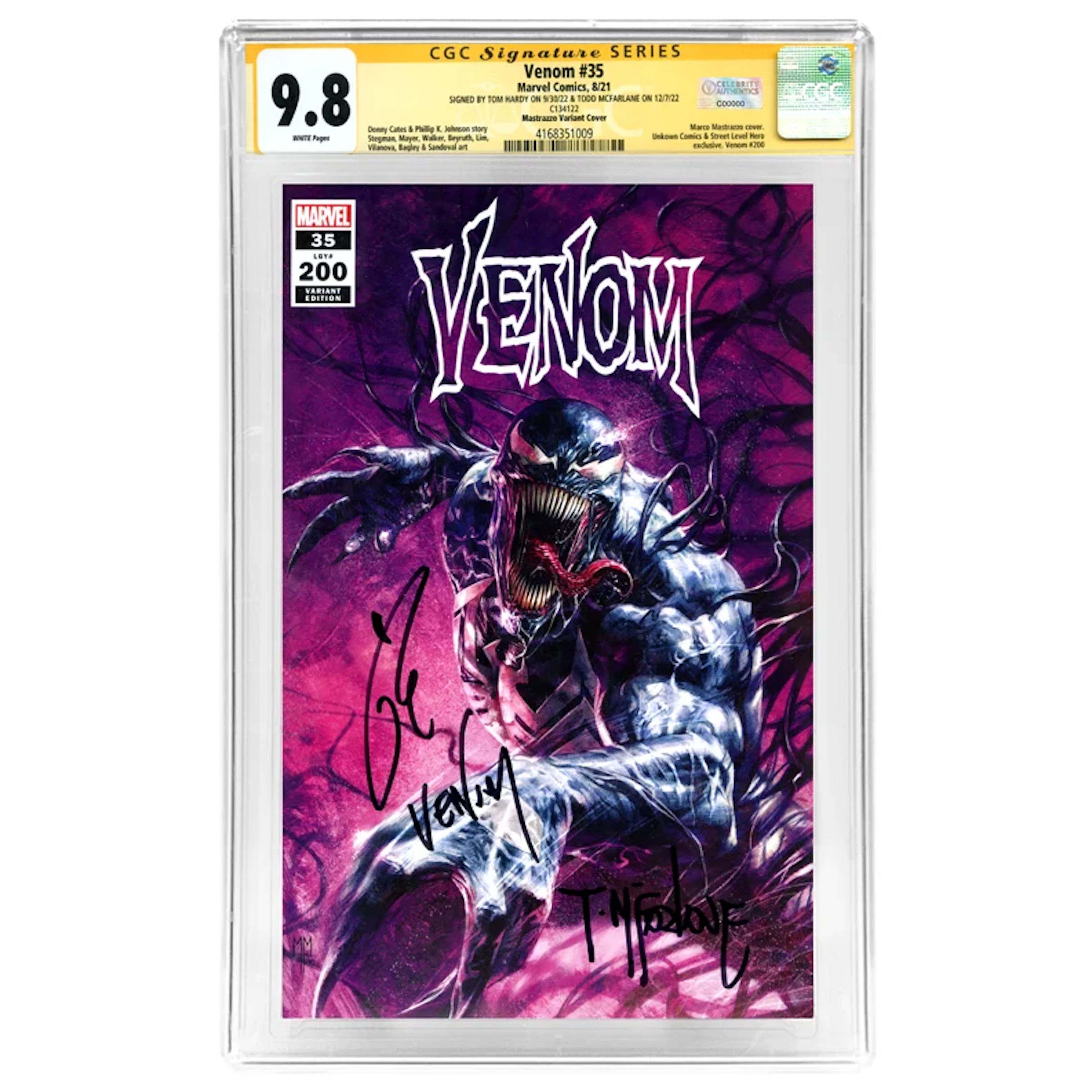 Tom Hardy, Todd McFarlane Autographed 2021 Venom #35 Mastrazzo Variant