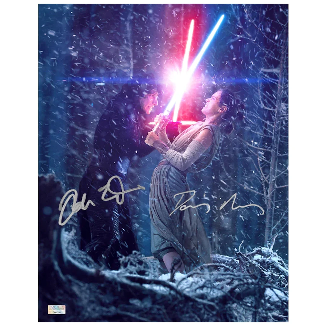 Daisy Ridley, Adam Driver Autographed Star Wars The Force Awakens
