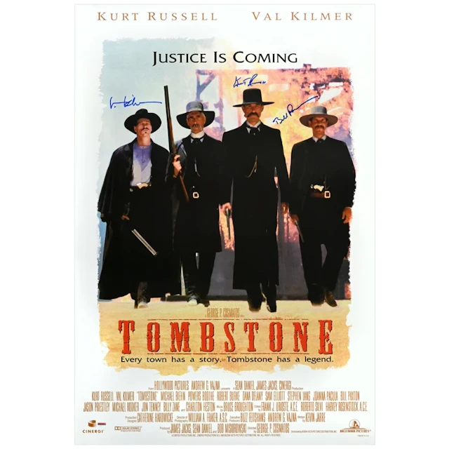 Kurt Russell, Val Kilmer and Bill Paxton Autographed 1993 Tombstone