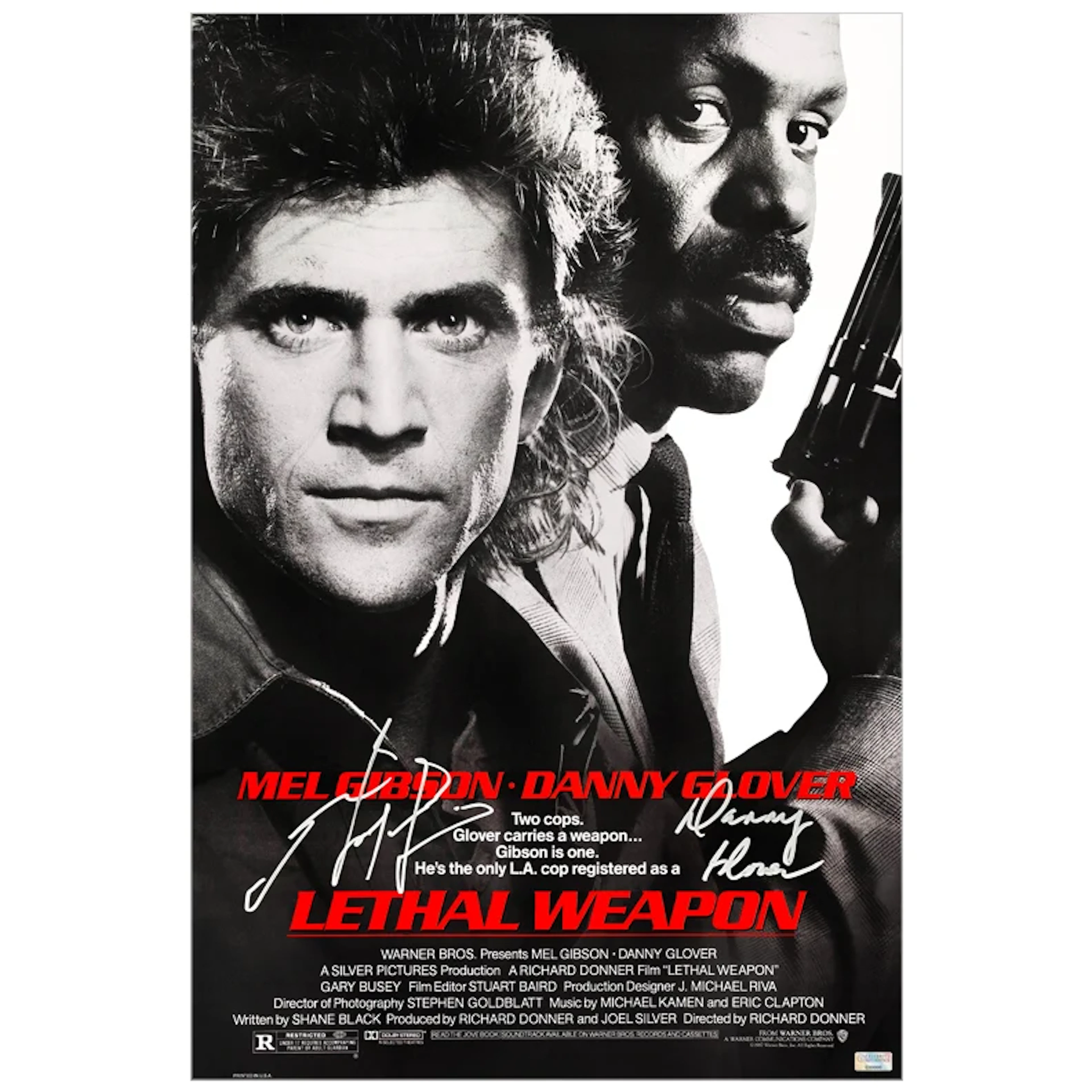 Mel Gibson Danny Glover Autographed 1987 Lethal Weapon 16x24 Movie Poster