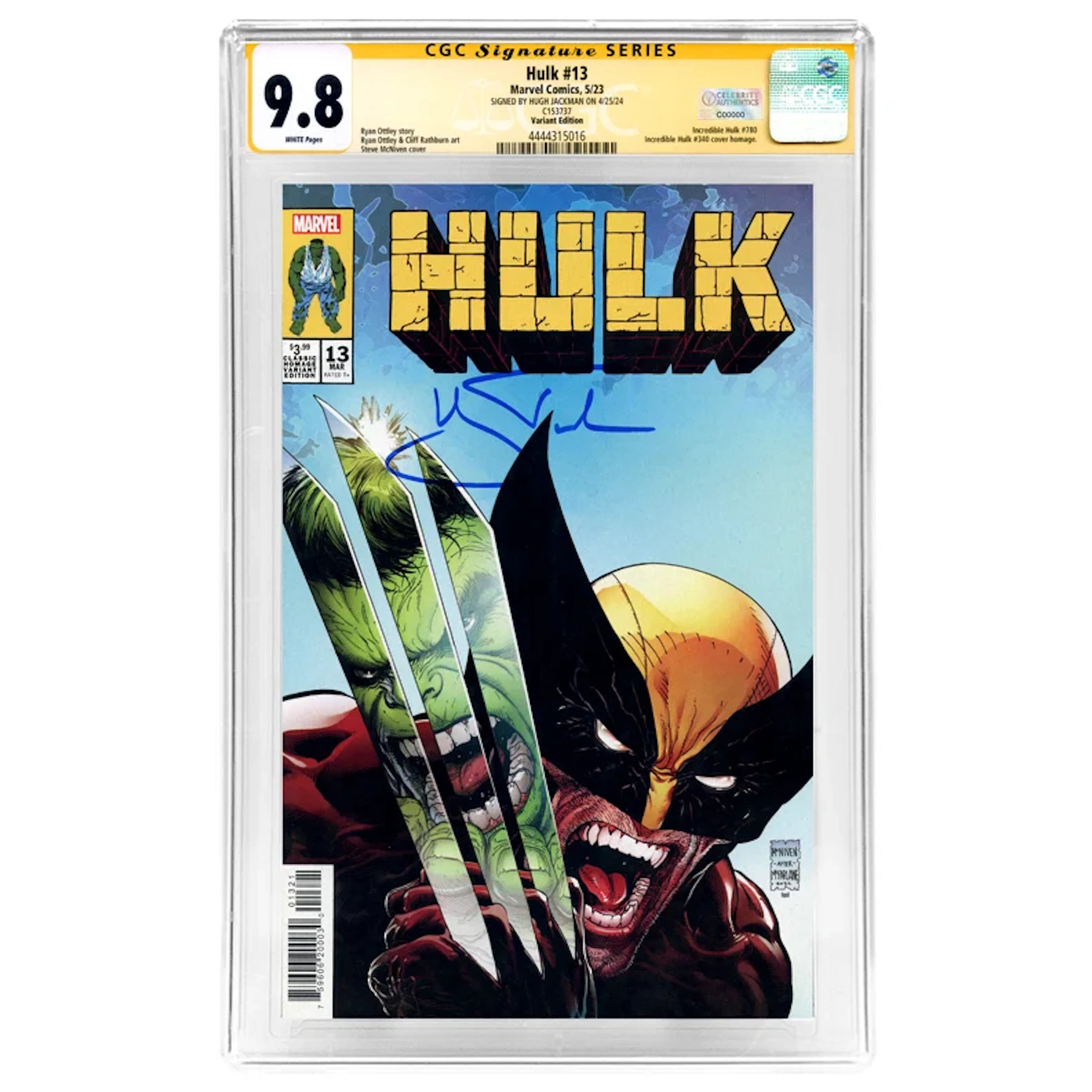 Hugh Jackman Autographed 2023 Hulk #13 Steve McNiven Variant CGC SS 9.8