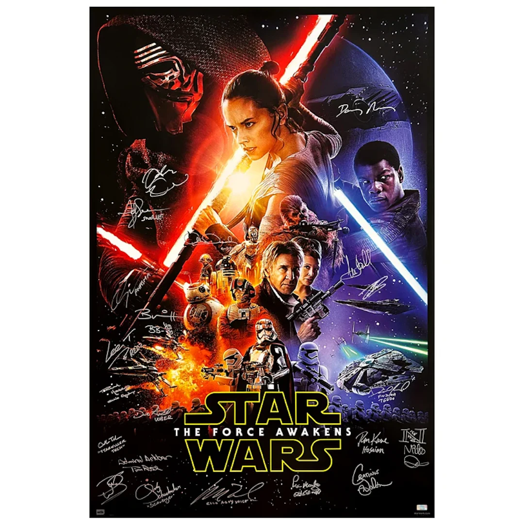 Daisy Ridley, Mark Hamill, John Boyega Cast Autographed 2015 Star