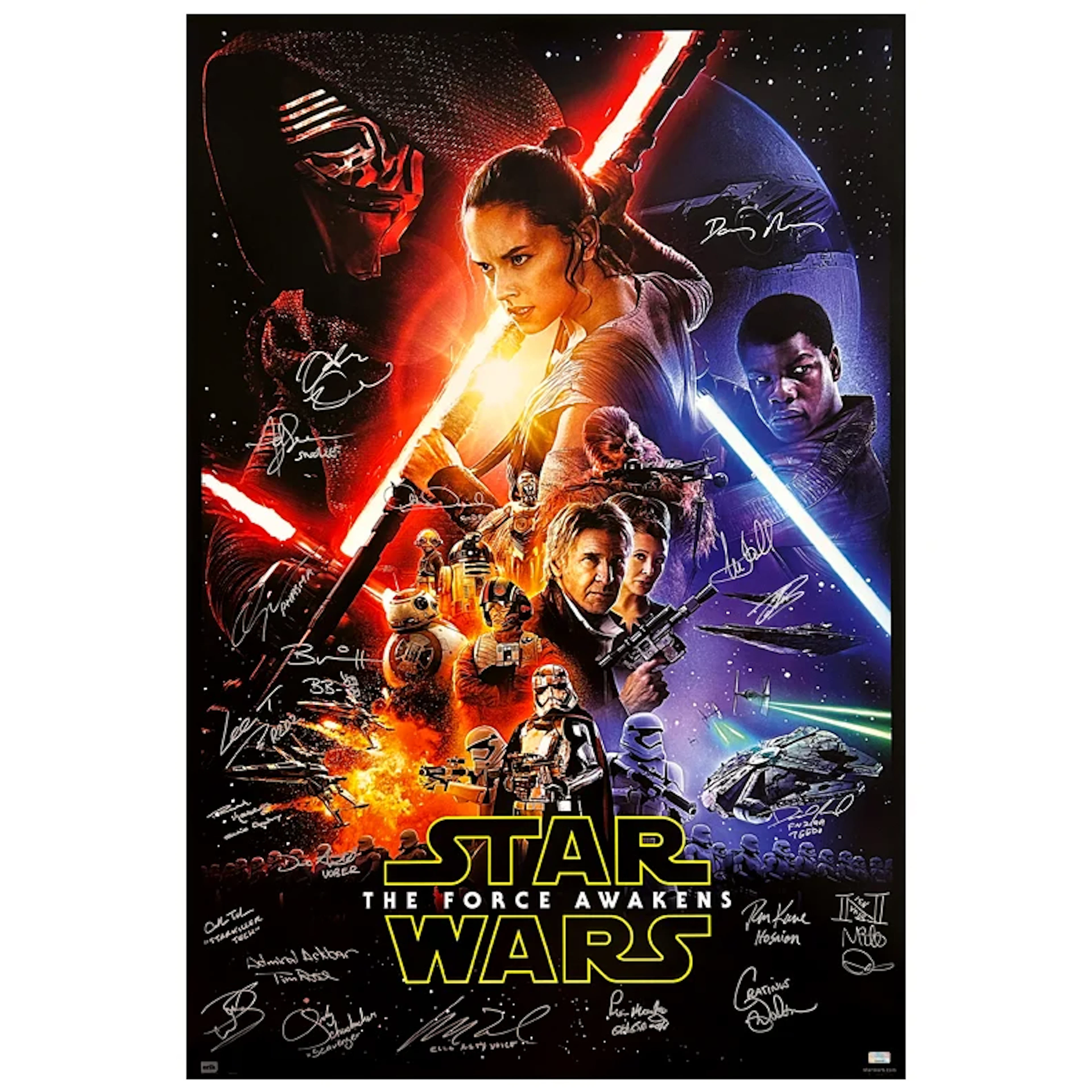 Daisy Ridley, Mark Hamill, John Boyega Cast Autographed 2015 Star
