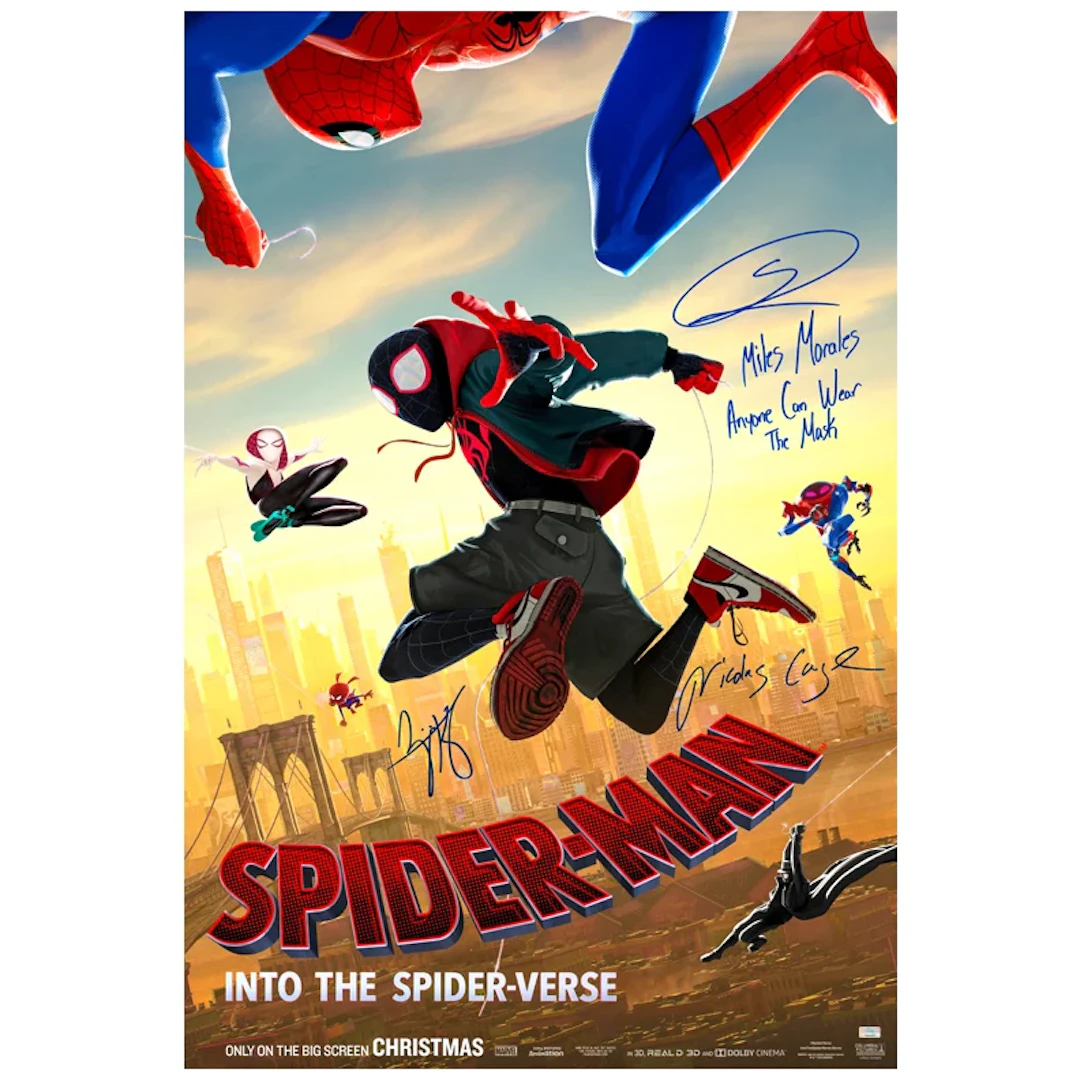 Shameik Moore, Nicolas Cage, Zoe Kravitz Autographed Spider-Man Into