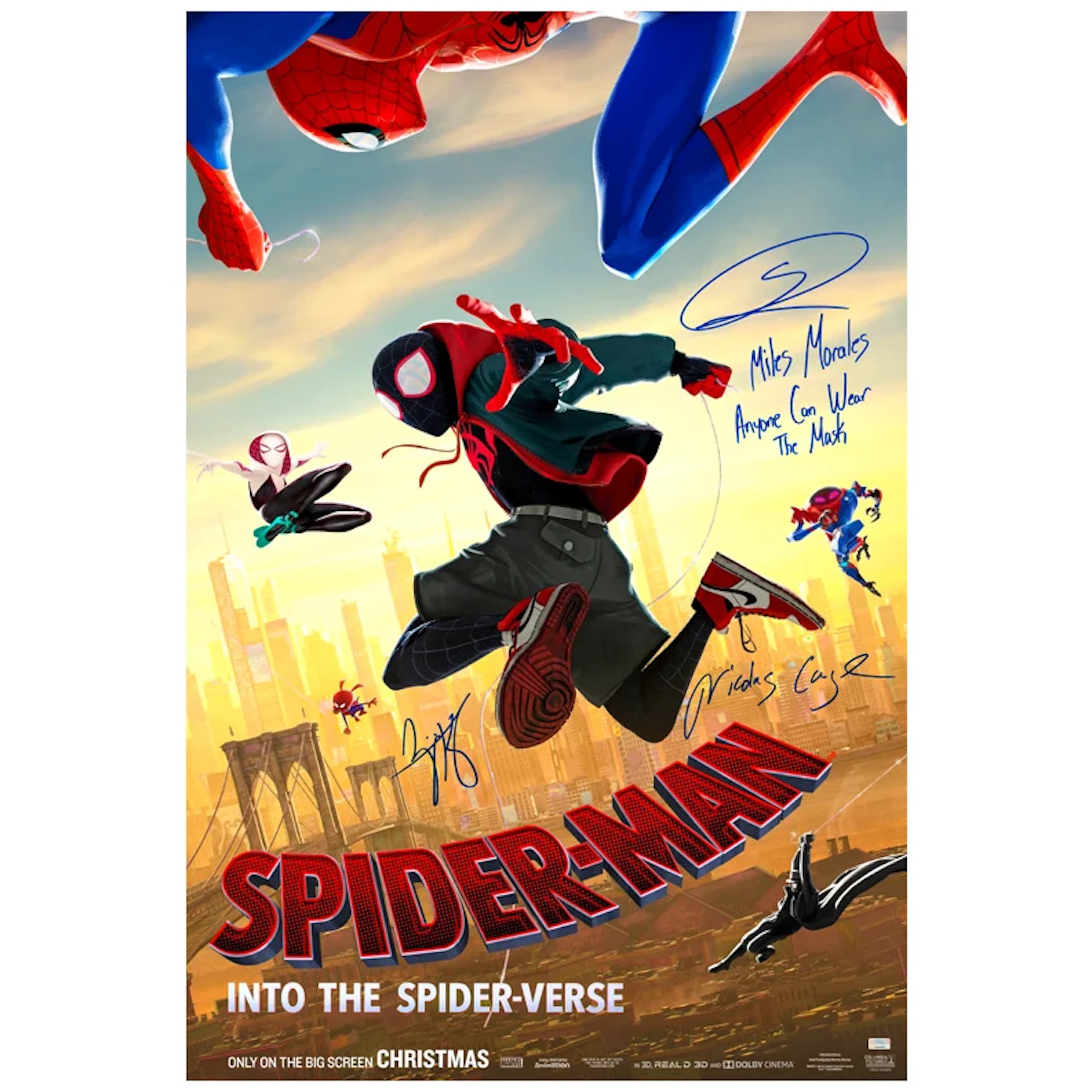Shameik Moore, Nicolas Cage, Zoe Kravitz Autographed Spider-Man Into