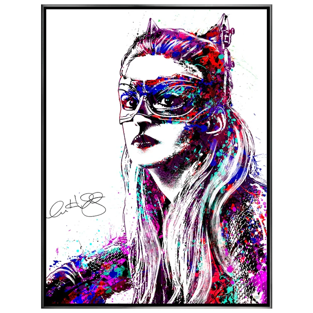 Anne Hathaway Autographed Michael Ferrari Catwoman 33"×43" Framed Canvas Giclée