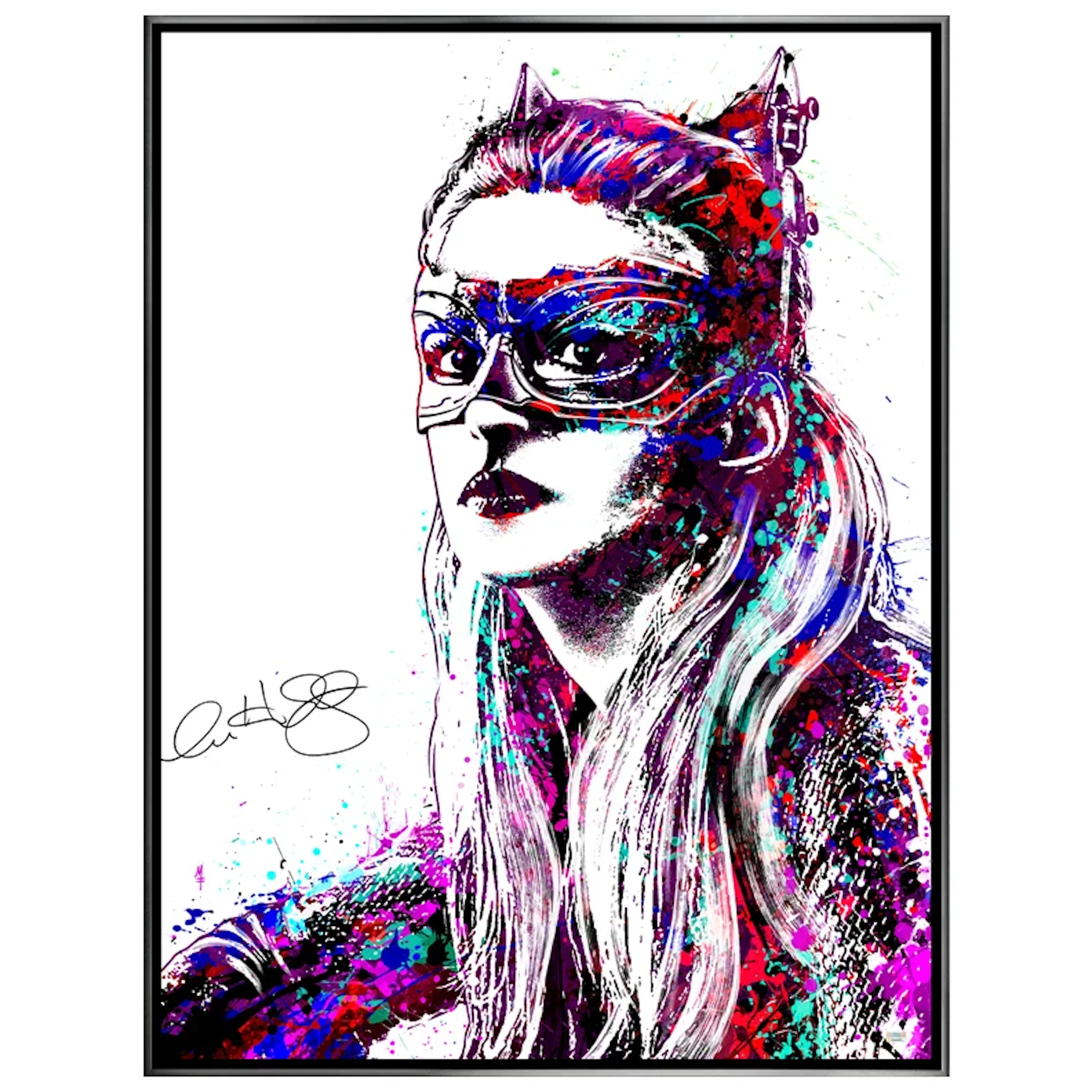 Anne Hathaway Autographed Michael Ferrari Catwoman 33"×43" Framed Canvas Giclée