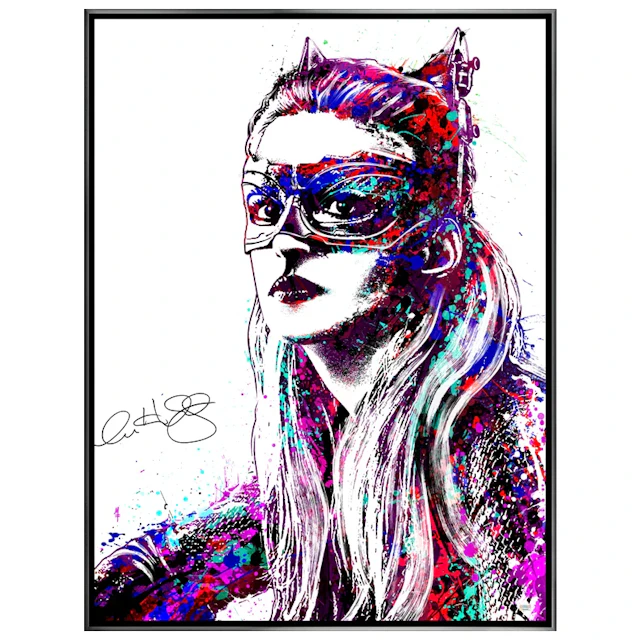 Anne Hathaway Autographed Michael Ferrari Catwoman 33"×43" Framed Canvas Giclée