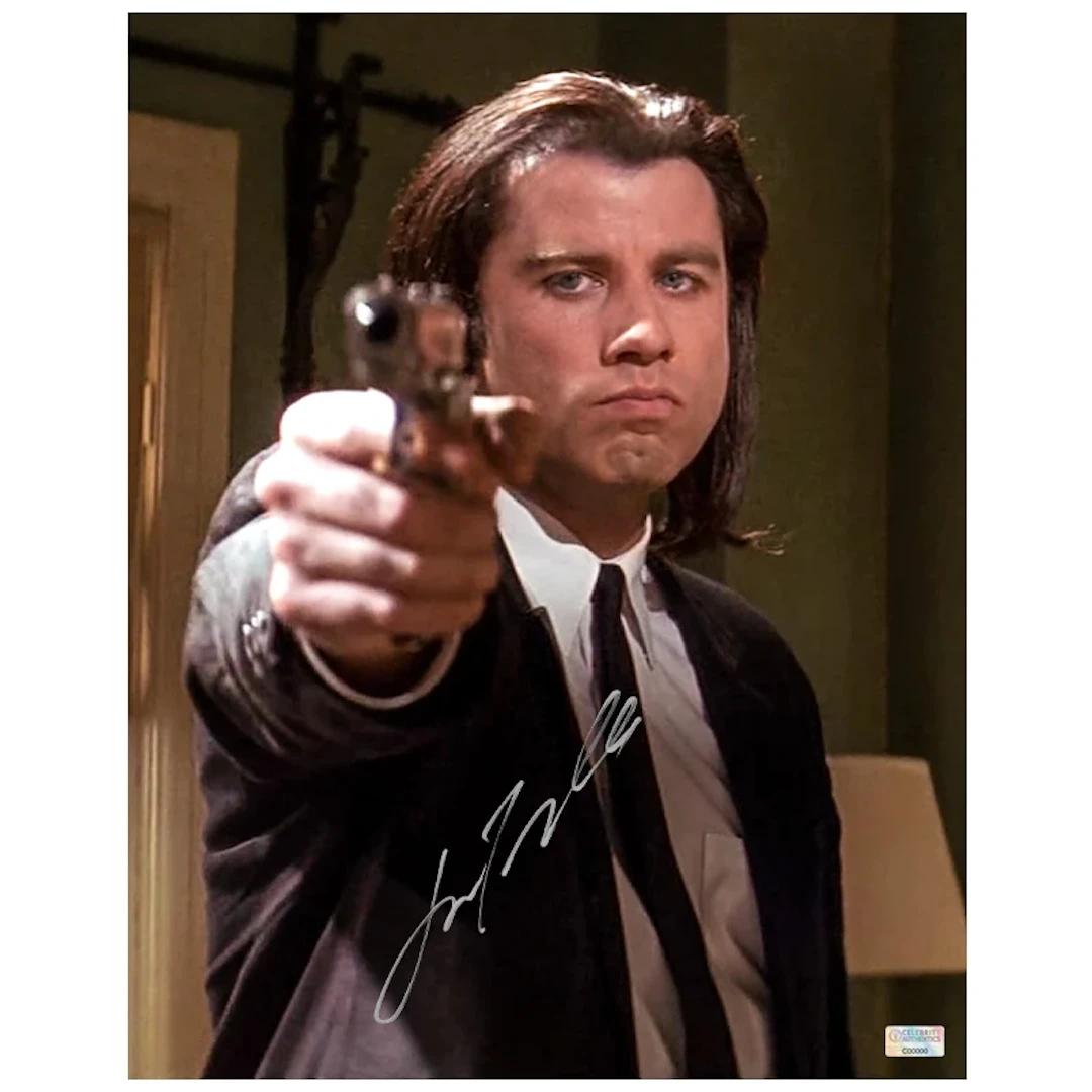 John Travolta Autographed Pulp Fiction Vincent Vega Hitman 11x14 Photo
