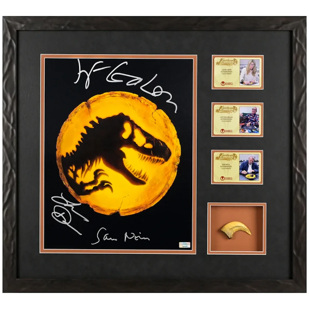 Sam Neill, Laura Dern, Jeff Goldblum Autographed Jurassic World Dominion