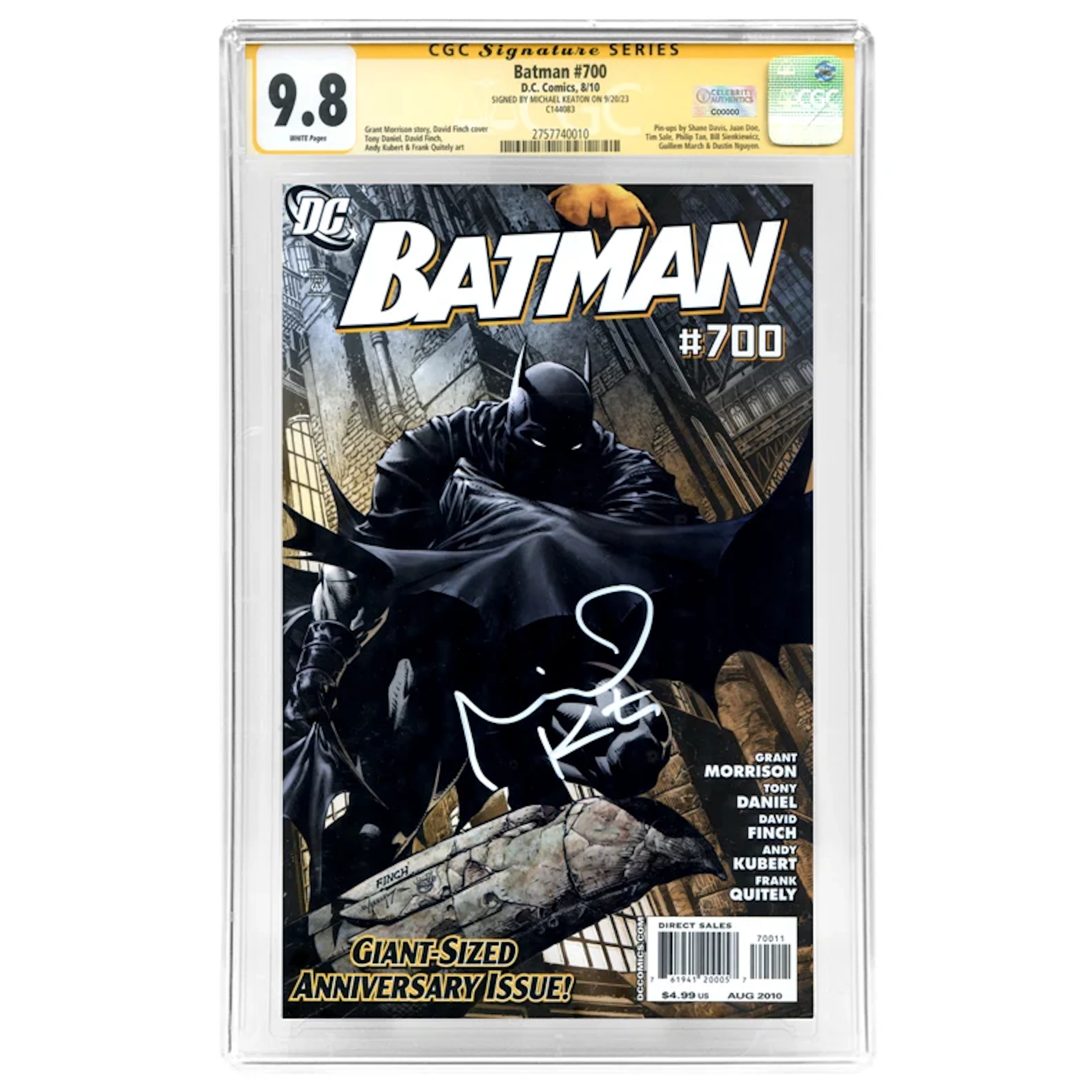 Michael Keaton Autographed 2010 Batman #700 Andy Kubert Cover CGC SS 9.8