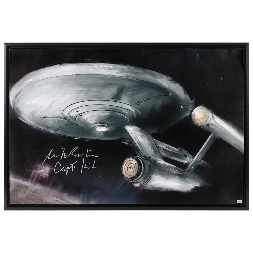 William Shatner Autographed Star Trek Enterprise 23.5x24 Framed Canvas