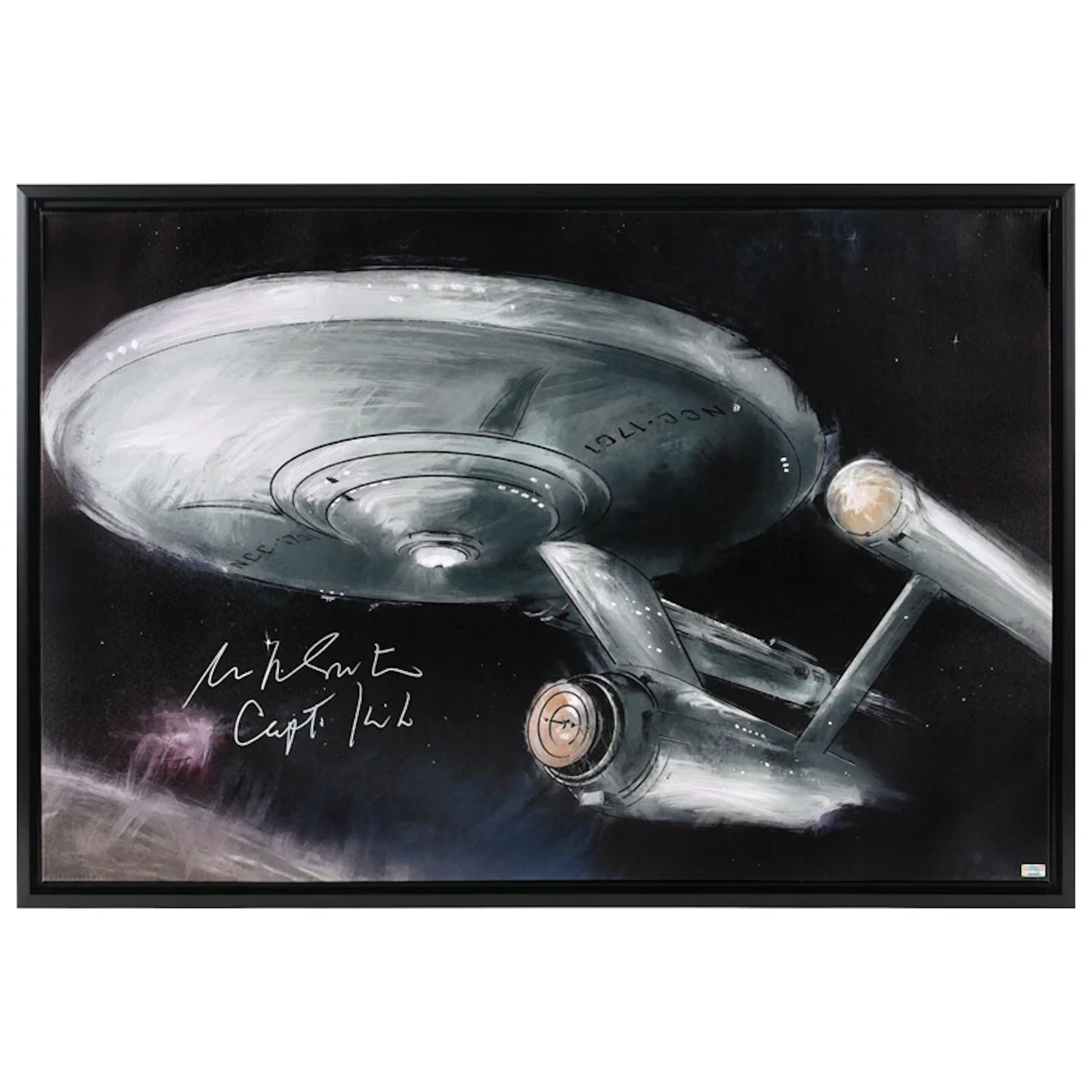 William Shatner Autographed Star Trek Enterprise 23.5x24 Framed Canvas