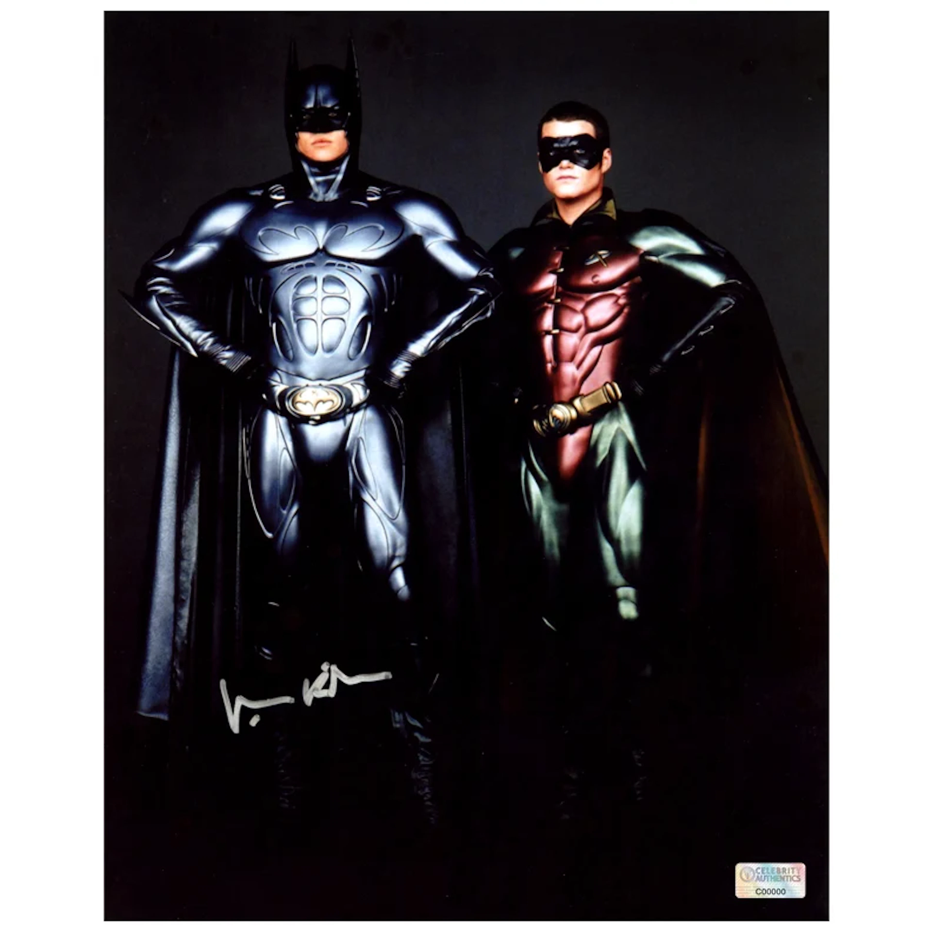 Val Kilmer Autographed 1995 Batman Forever Batman and Robin 8x10 Studio Photo