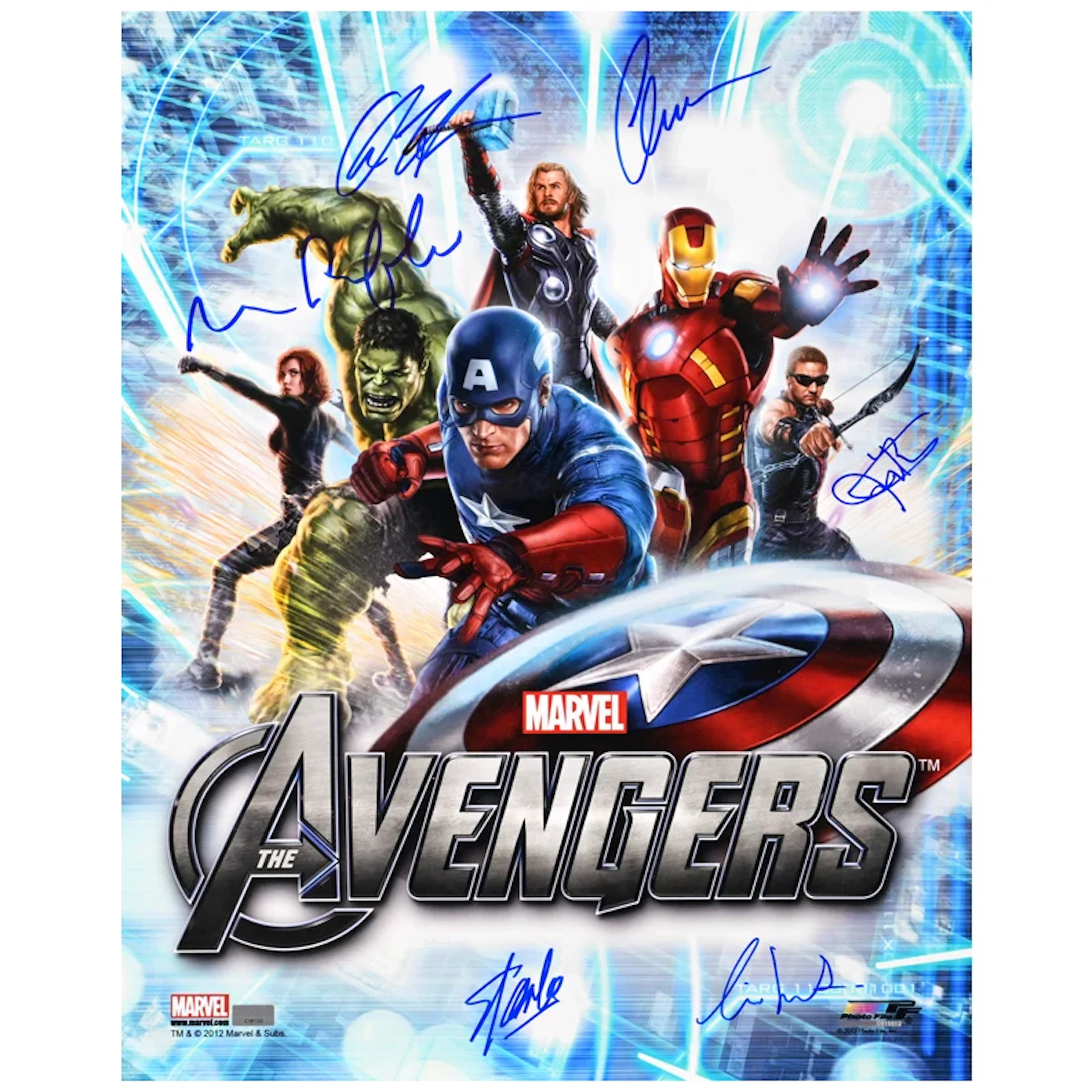 Stan Lee, Chris Evans, Hemsworth, Ruffalo Avengers Cast Autographed 16x20 Photo