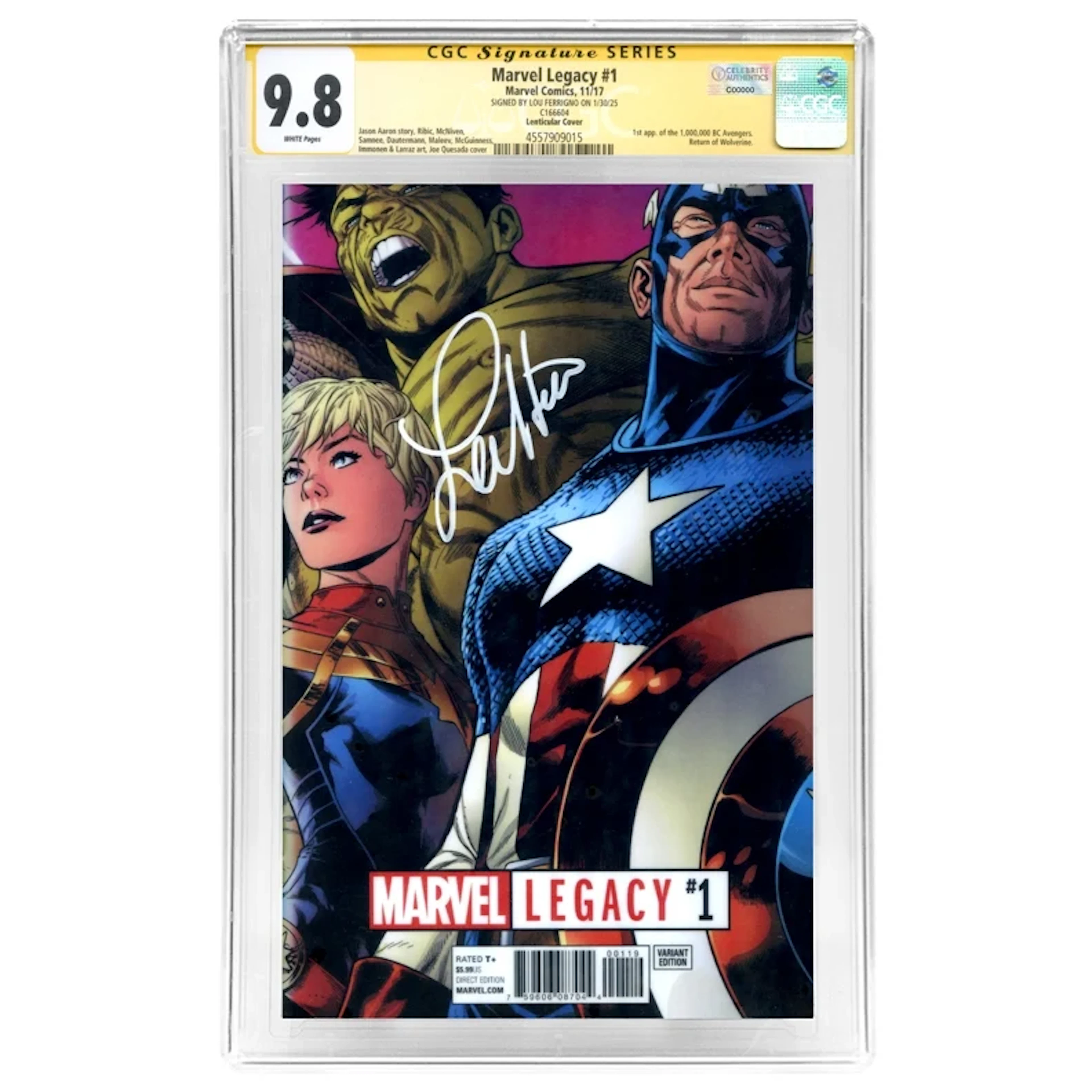 Lou Ferrigno Autographed 2025 Marvel Legacy #1 Lenticular Cover CGC SS 9.8