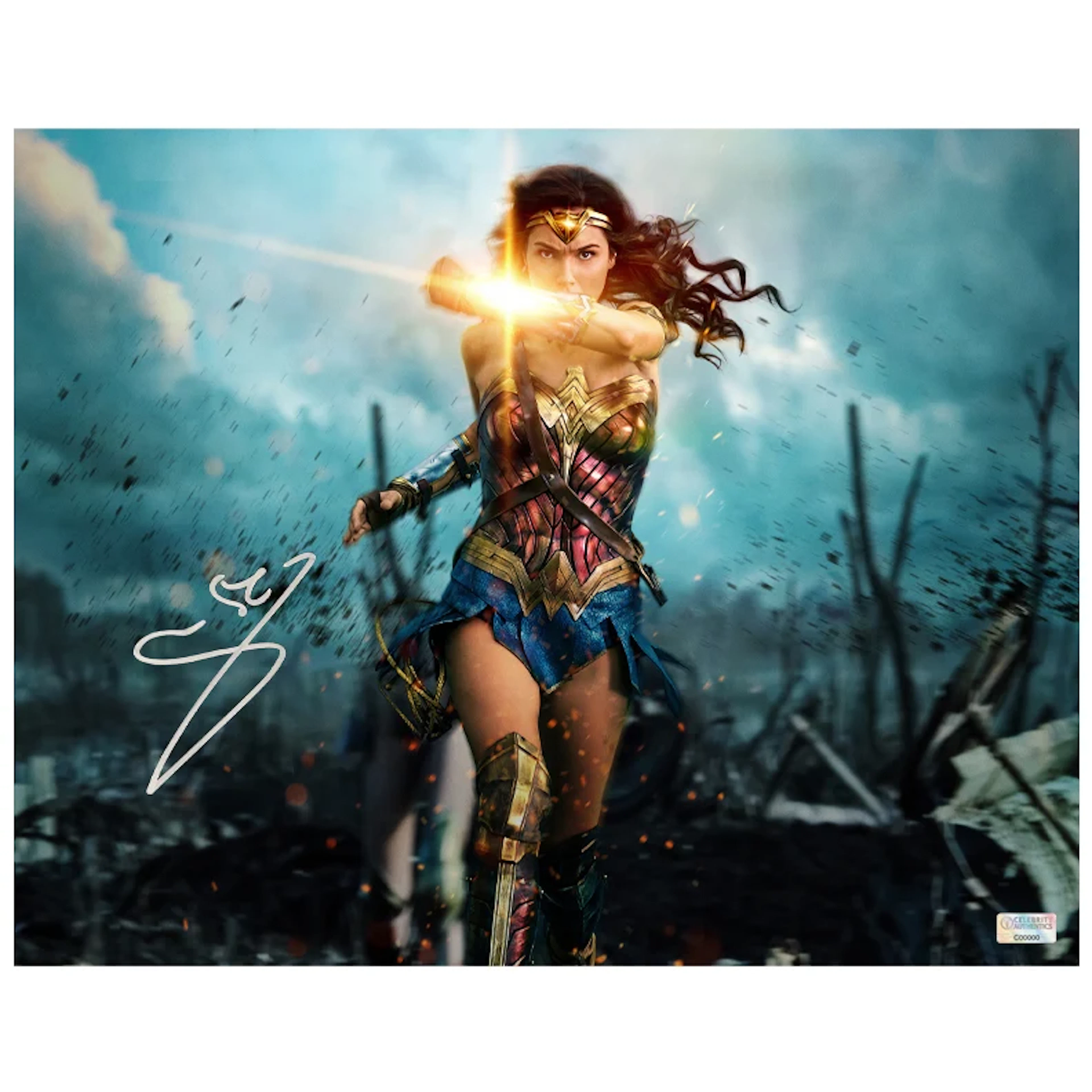 Gal Gadot Autographed 2017 Wonder Woman Front Lines 11x14 Scene Photo