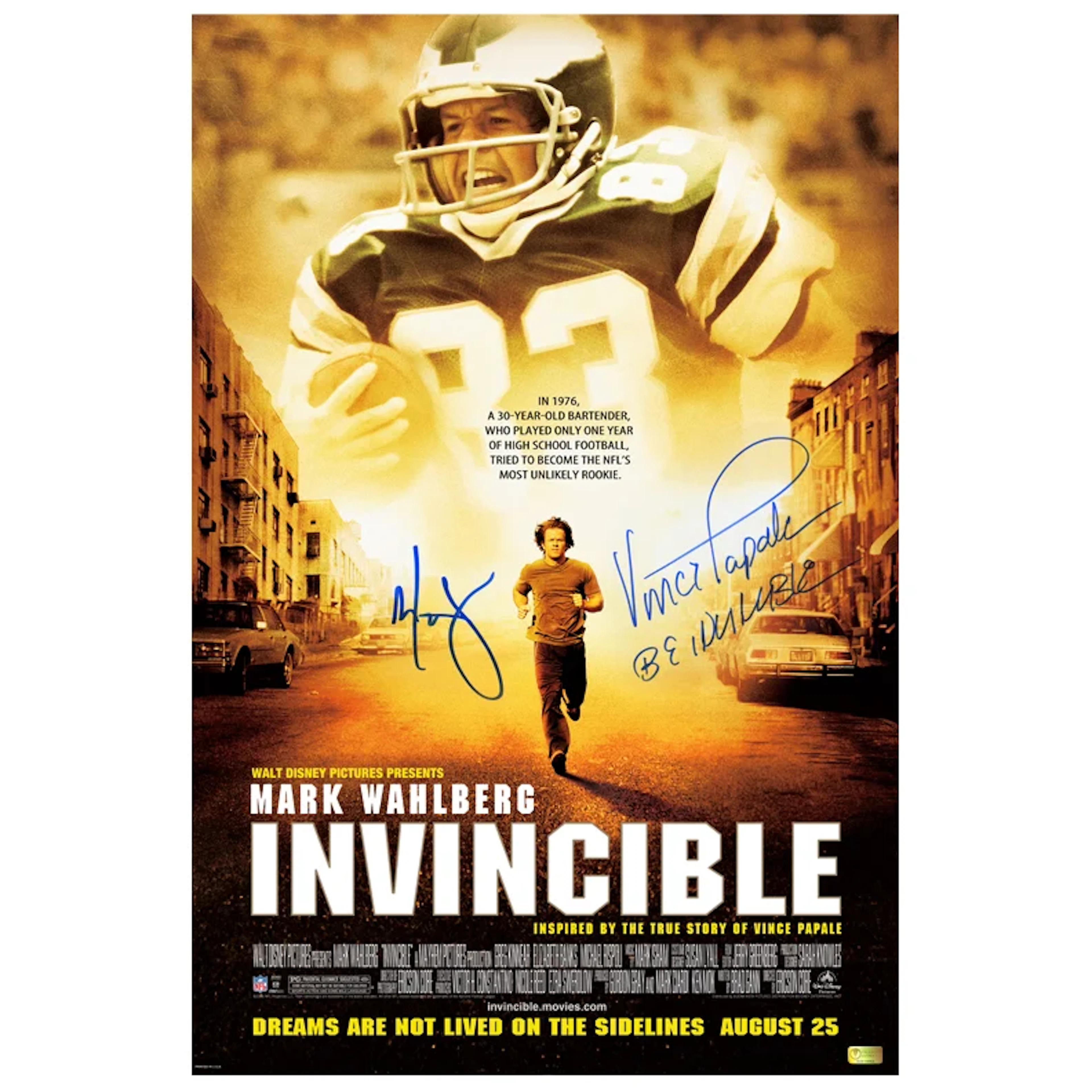 Mark Wahlberg, Vince Papale Autographed 2006 Invincible 16x24 Movie Poster
