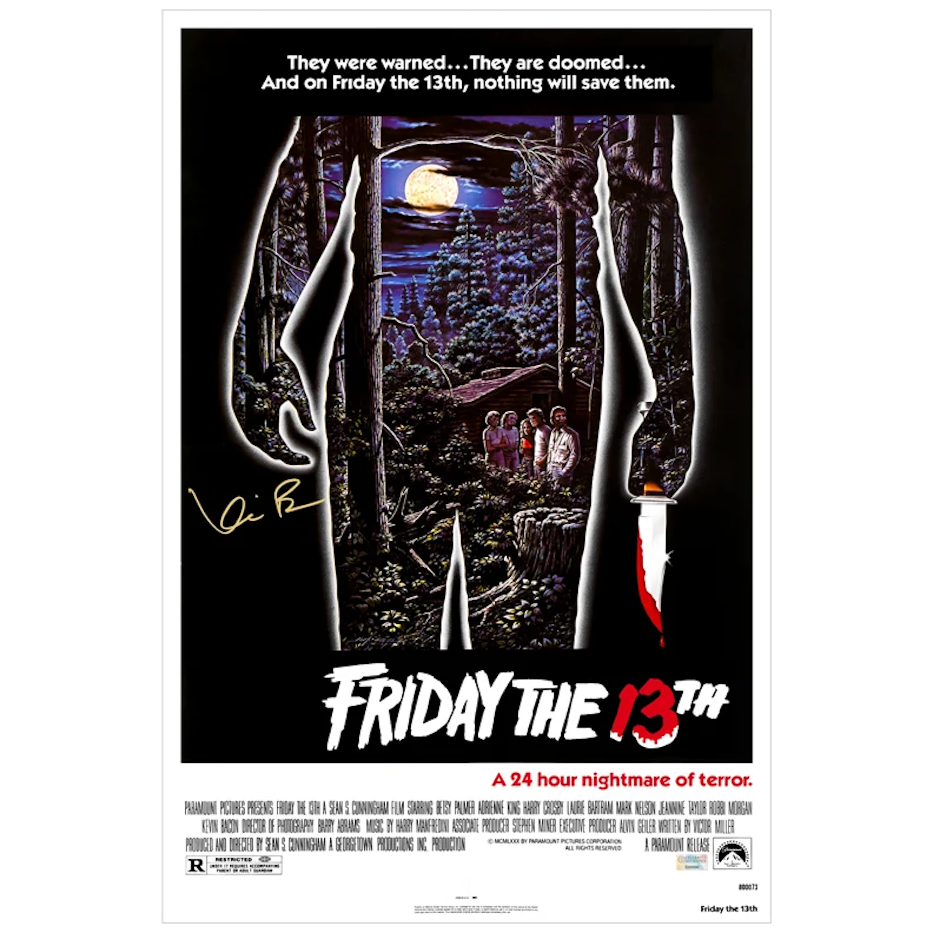 Kevin Bacon Autographed 1980 Friday the 13th 16x24 Movie Poster