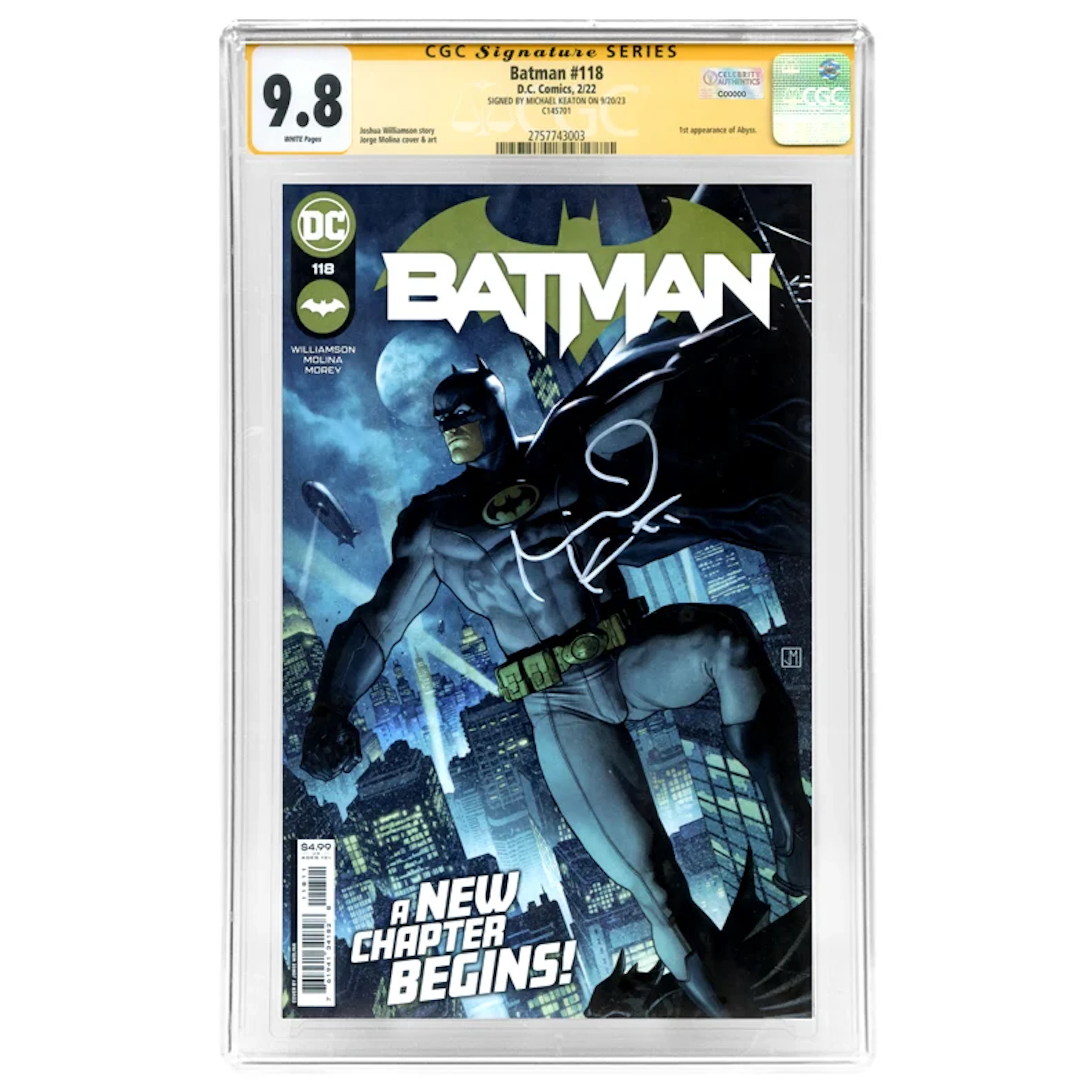 Michael Keaton Autographed 2022 Batman #118 Jorge Molina Cover CGC SS 9.8