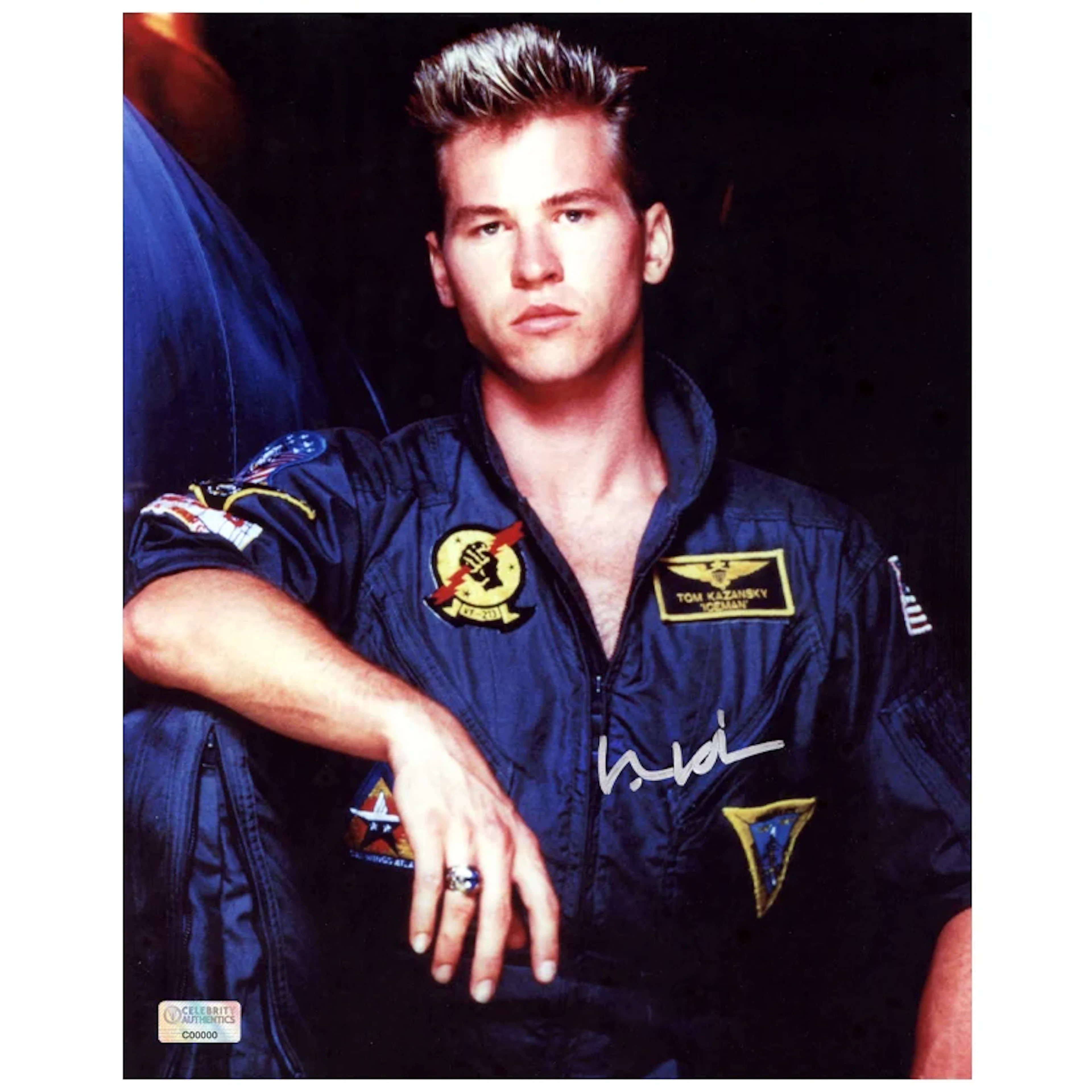 Val Kilmer Autographed 1986 Top Gun Iceman Flight Suit 8x10 Photo