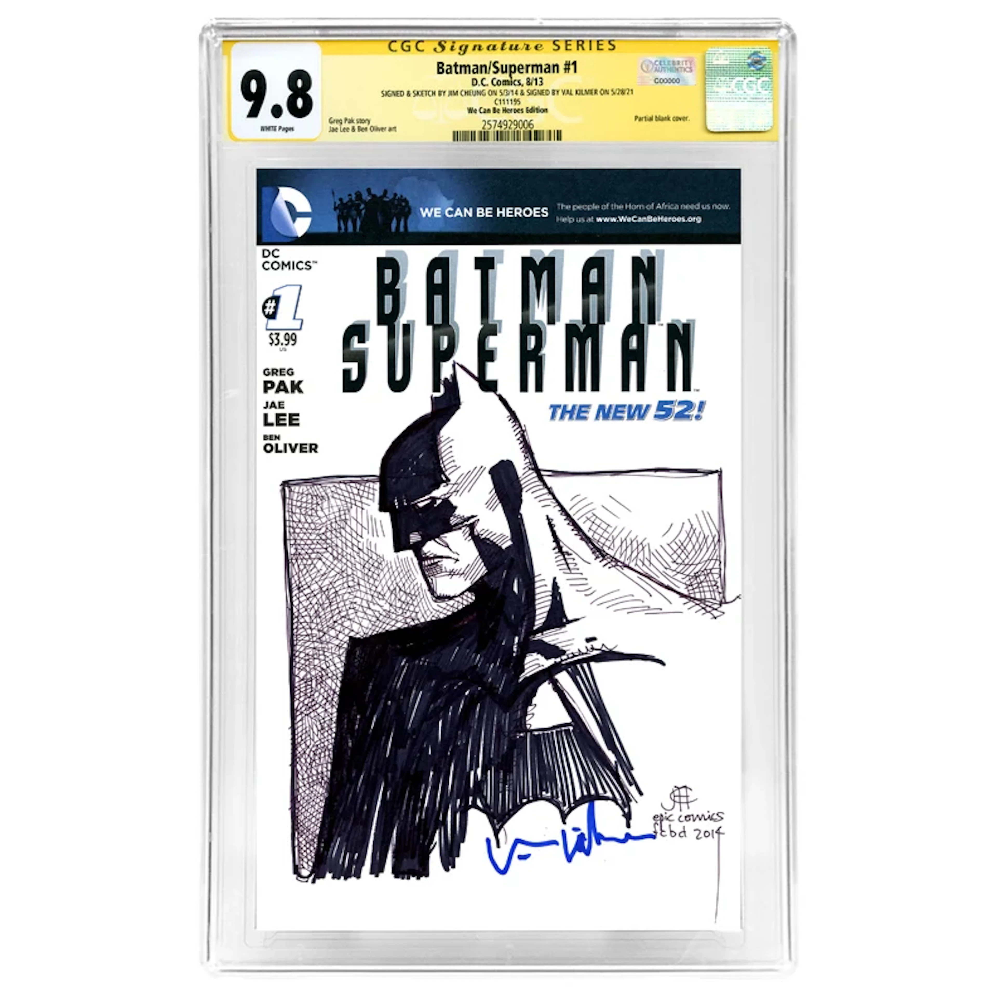 Val Kilmer Autographed 2013 Batman/Superman #1 with Original Jim Cheung